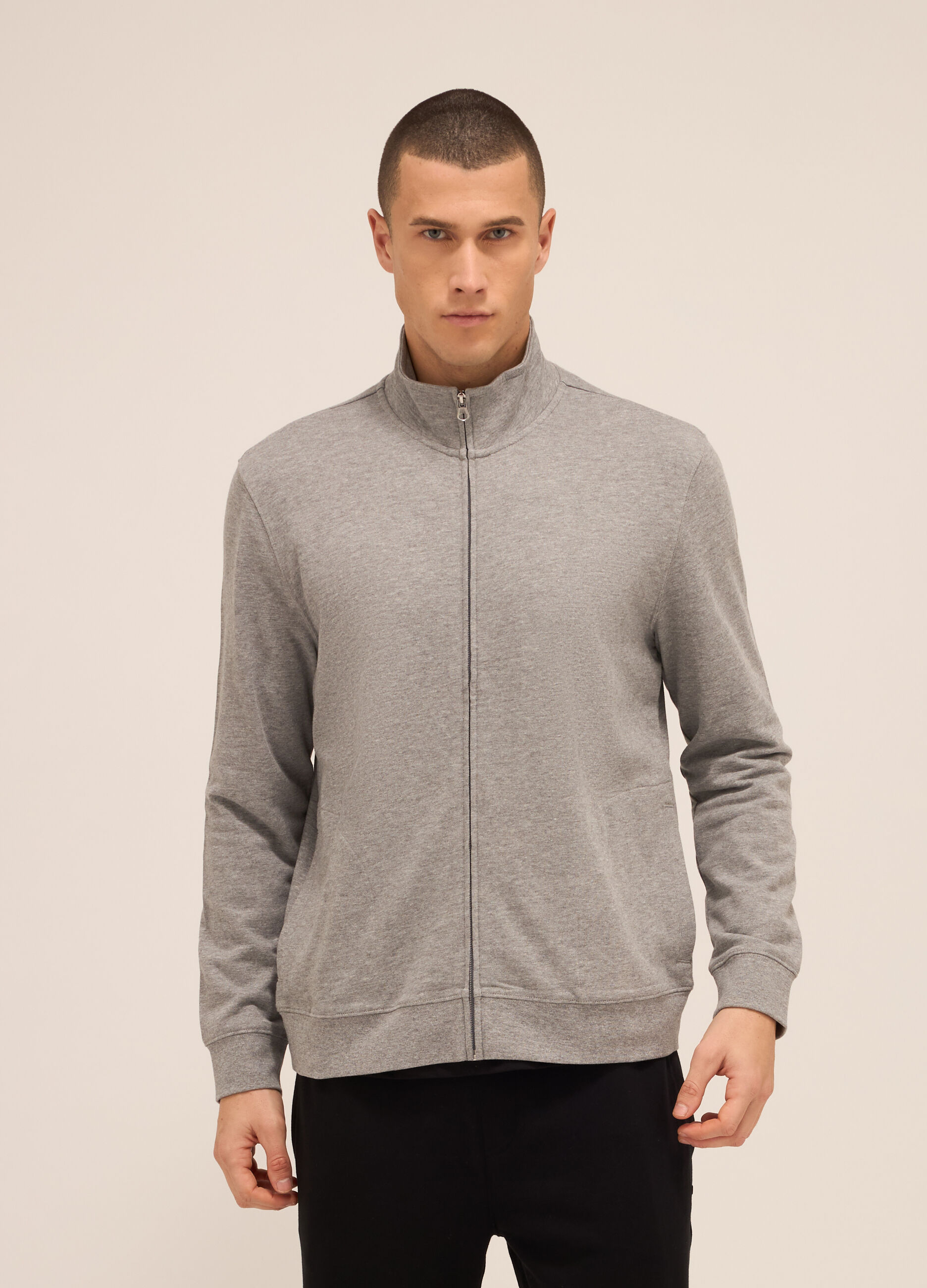 Felpa con zip in puro cotone uomo
