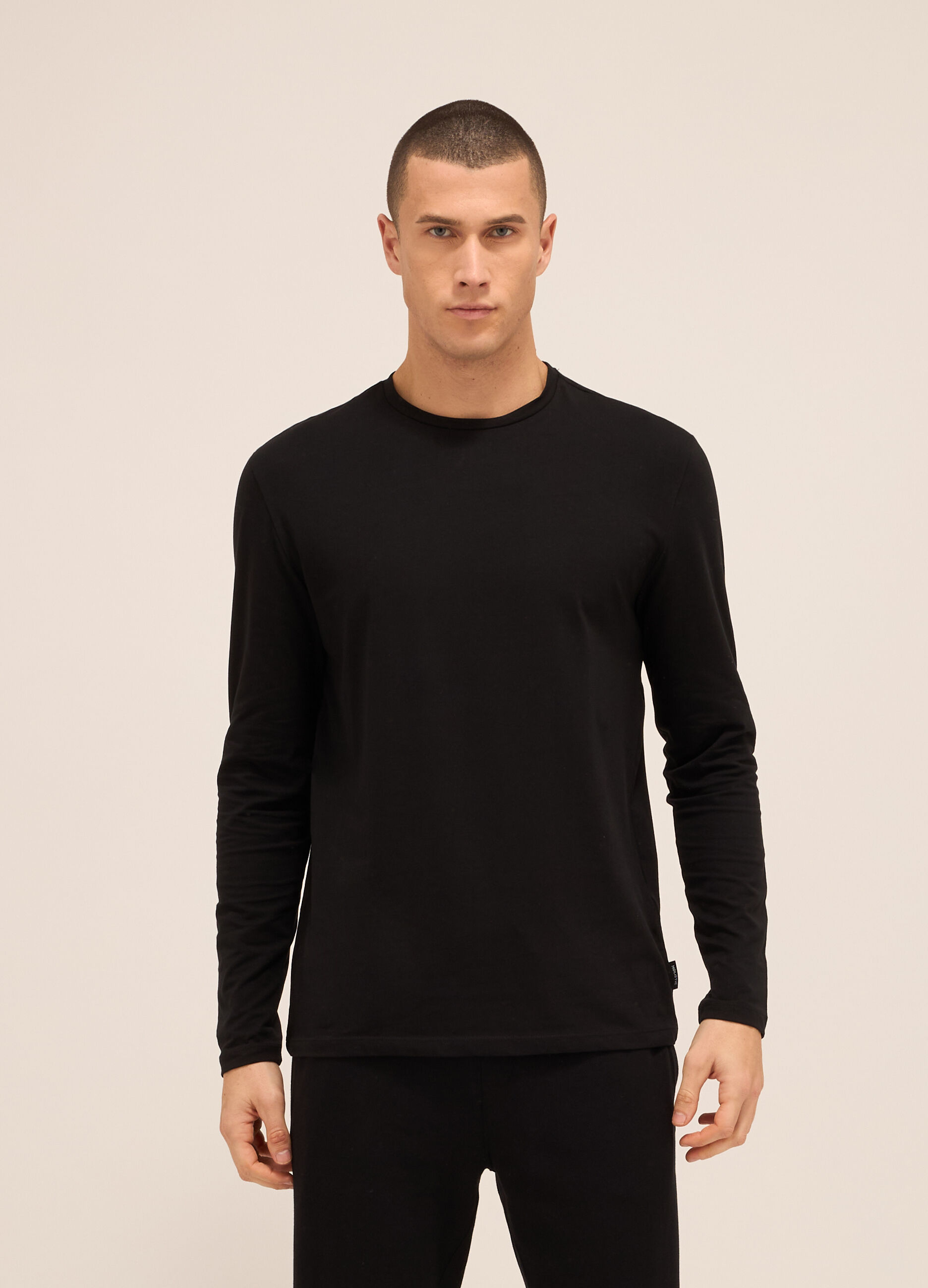 Maglia girocollo a maniche lunghe in cotone stretch uomo
