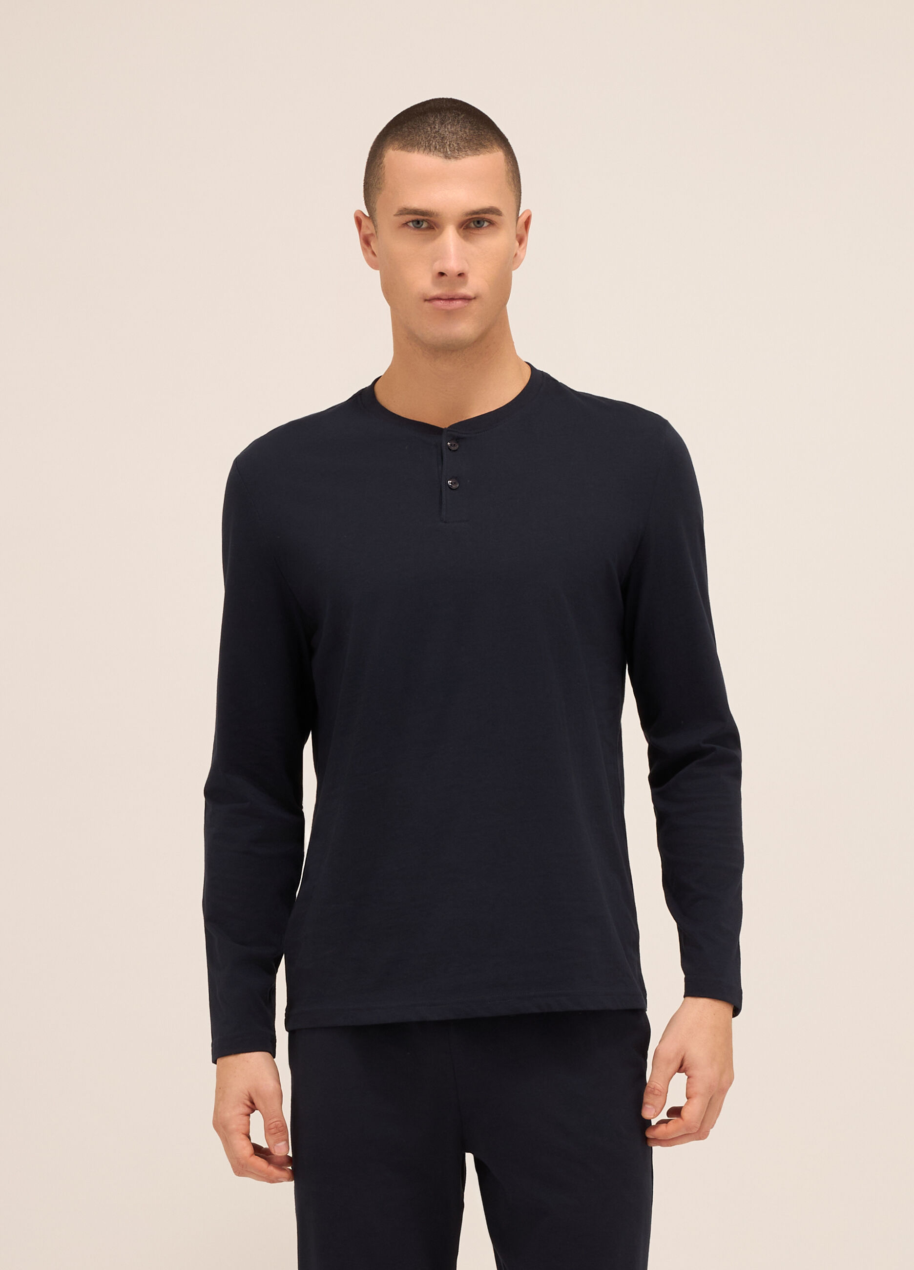 Maglia del pigiama a serafino in puro cotone uomo
