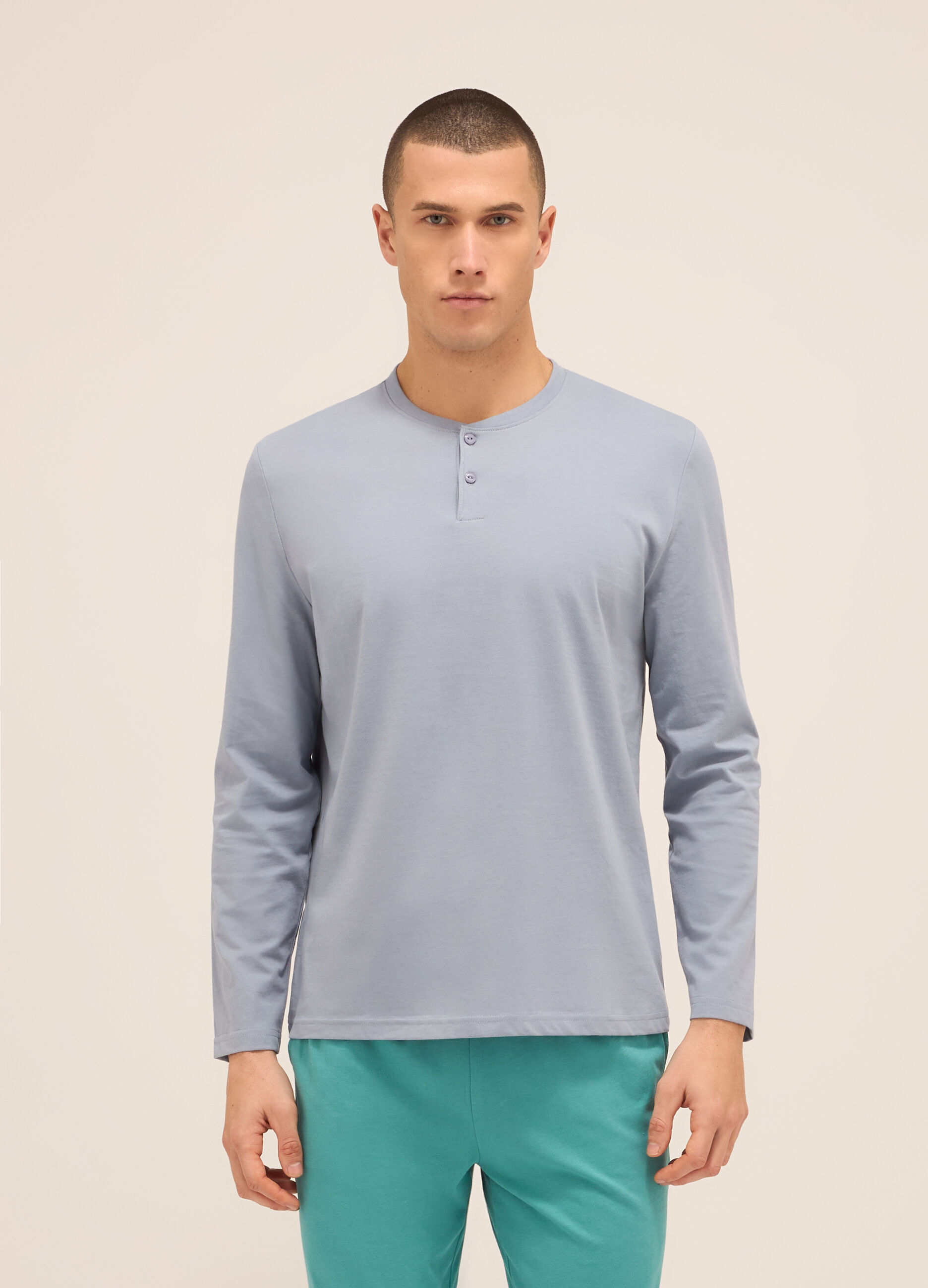 Maglia del pigiama a serafino in puro cotone uomo