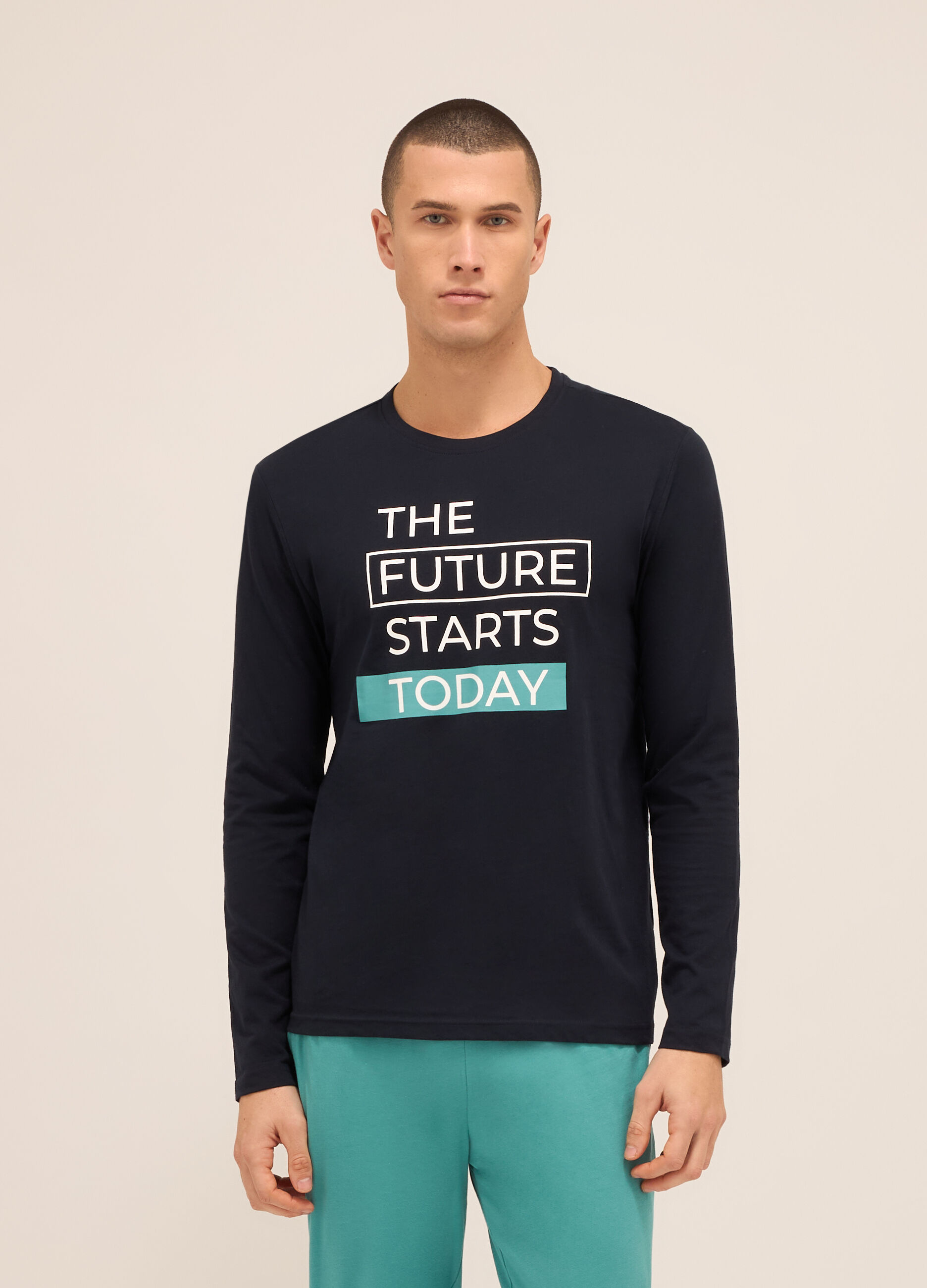 T-shirt pigiama a maniche lunghe con stampa uomo