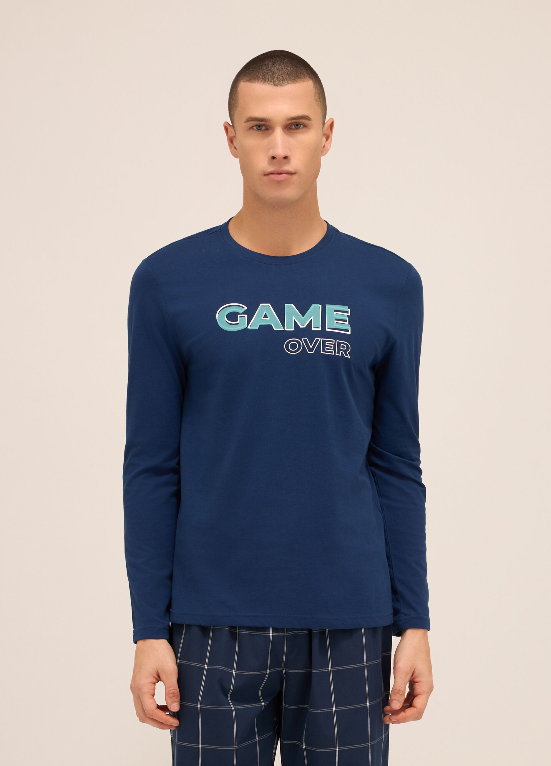 T-shirt pigiama a maniche lunghe con stampa uomo