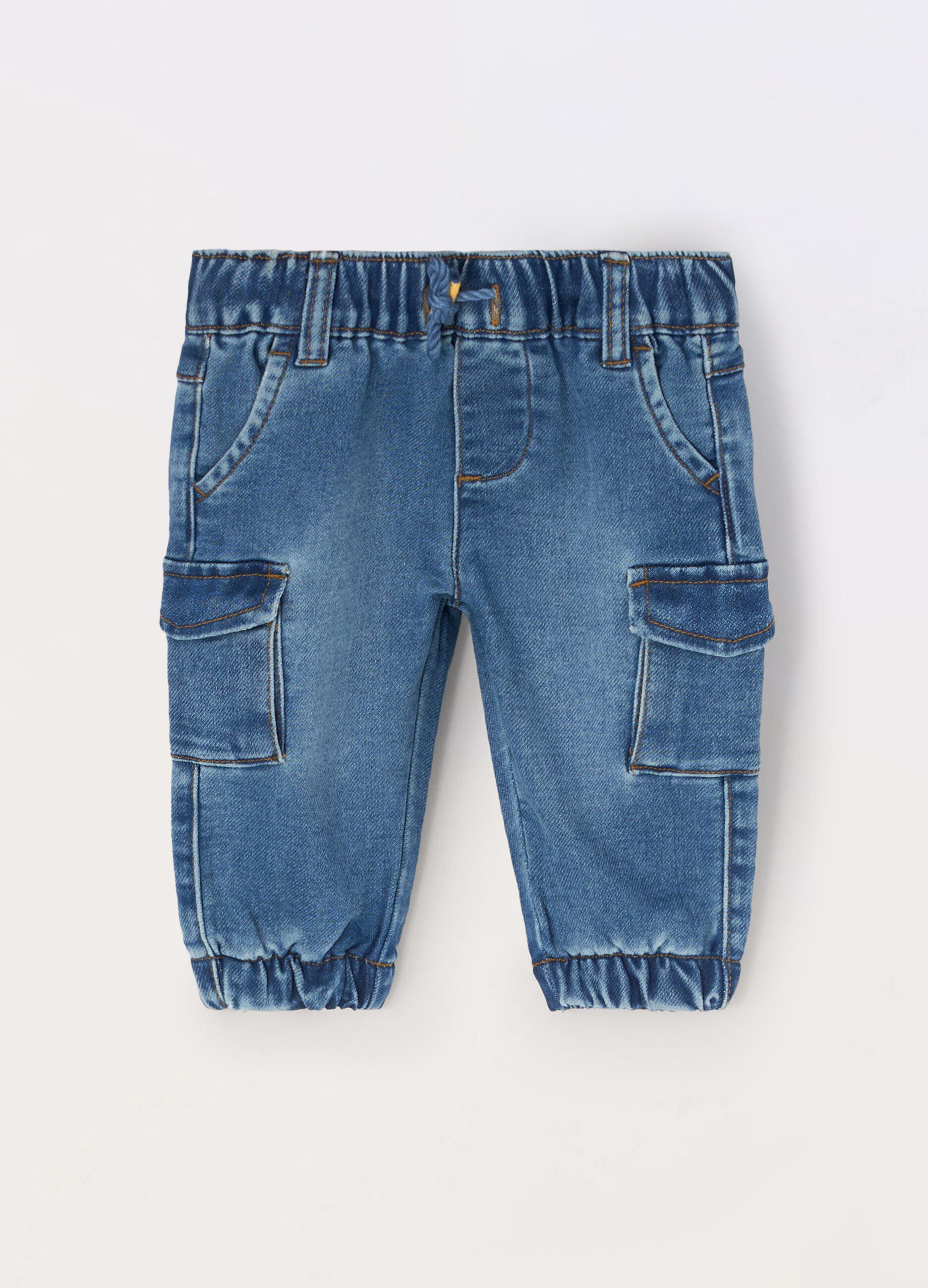 Pantaloni cargo in french terry denim neonato