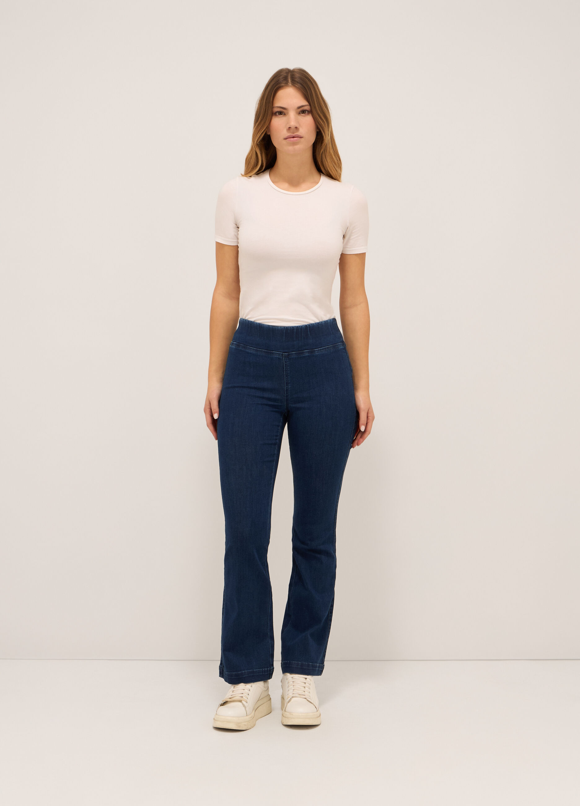 Jeggings a vita alta in stretch denim flare fit donna