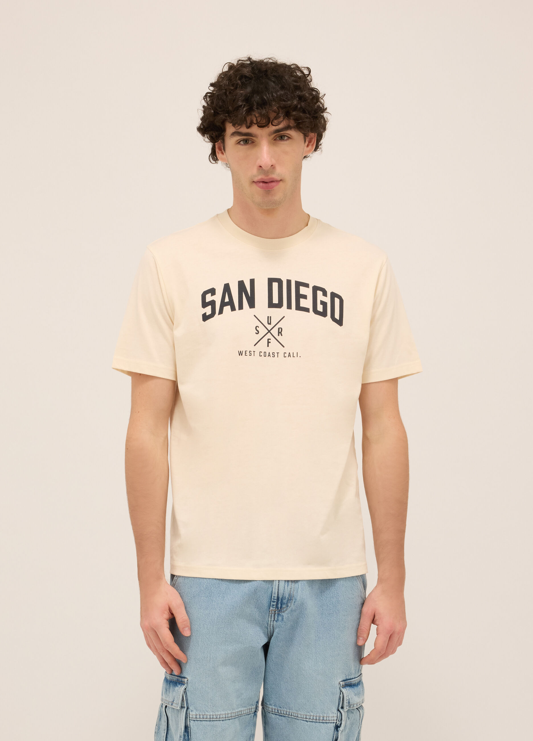 T-shirt girocollo in puro cotone con stampa uomo