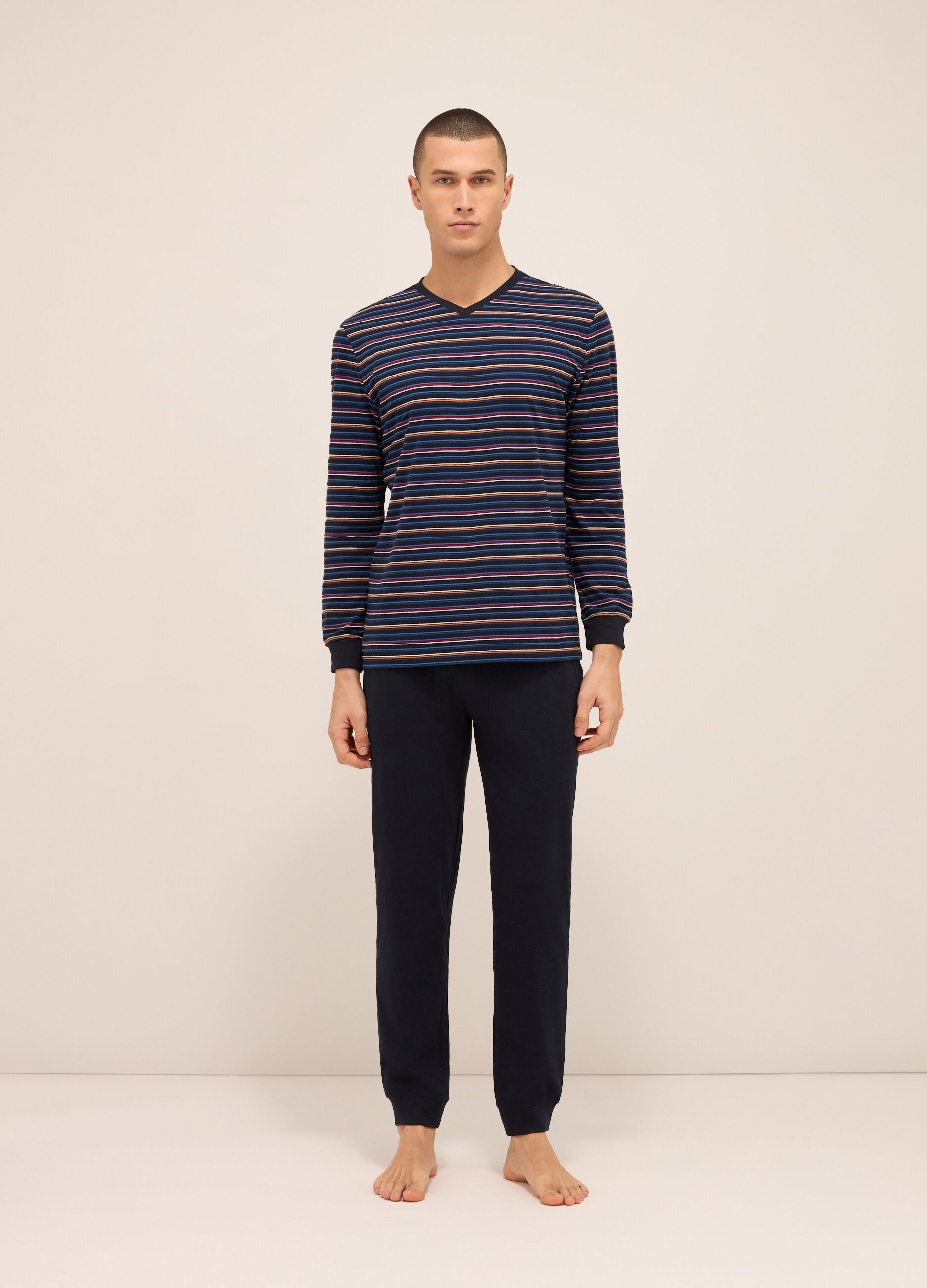 Maglia del pigiama a righe multicolor misto cotone uomo