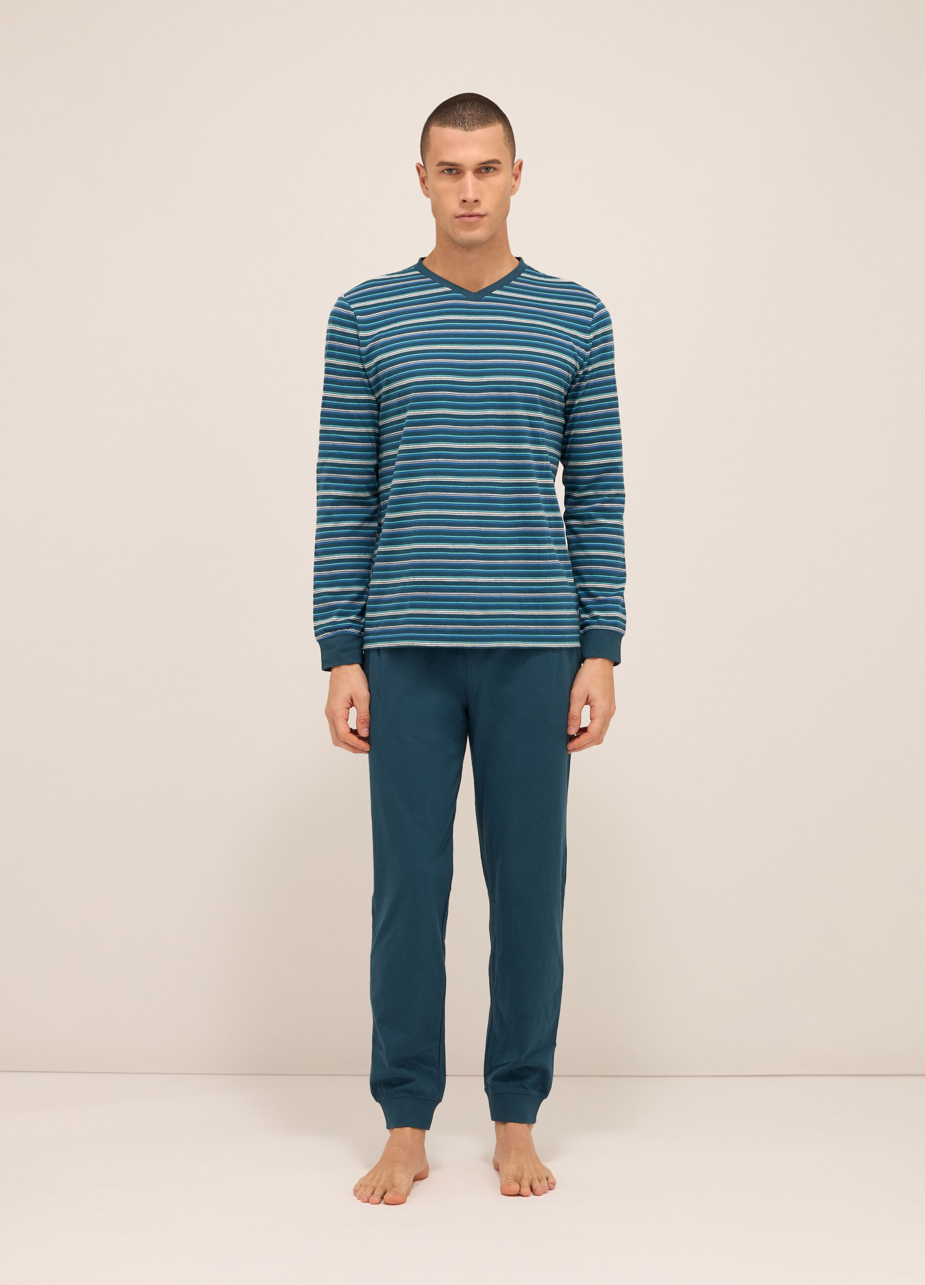 Maglia del pigiama a righe multicolor misto cotone uomo