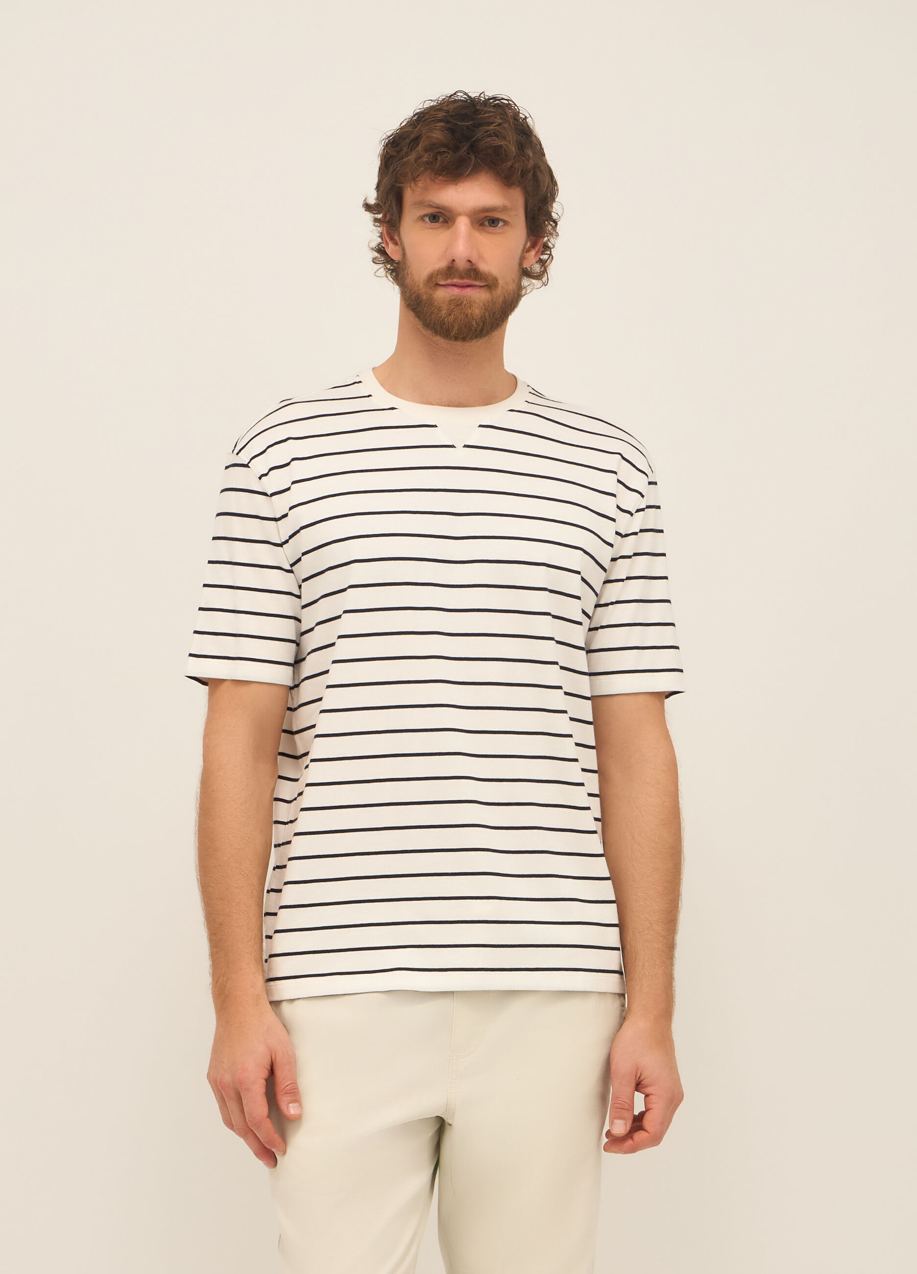 T-shirt girocollo in cotone a righe uomo