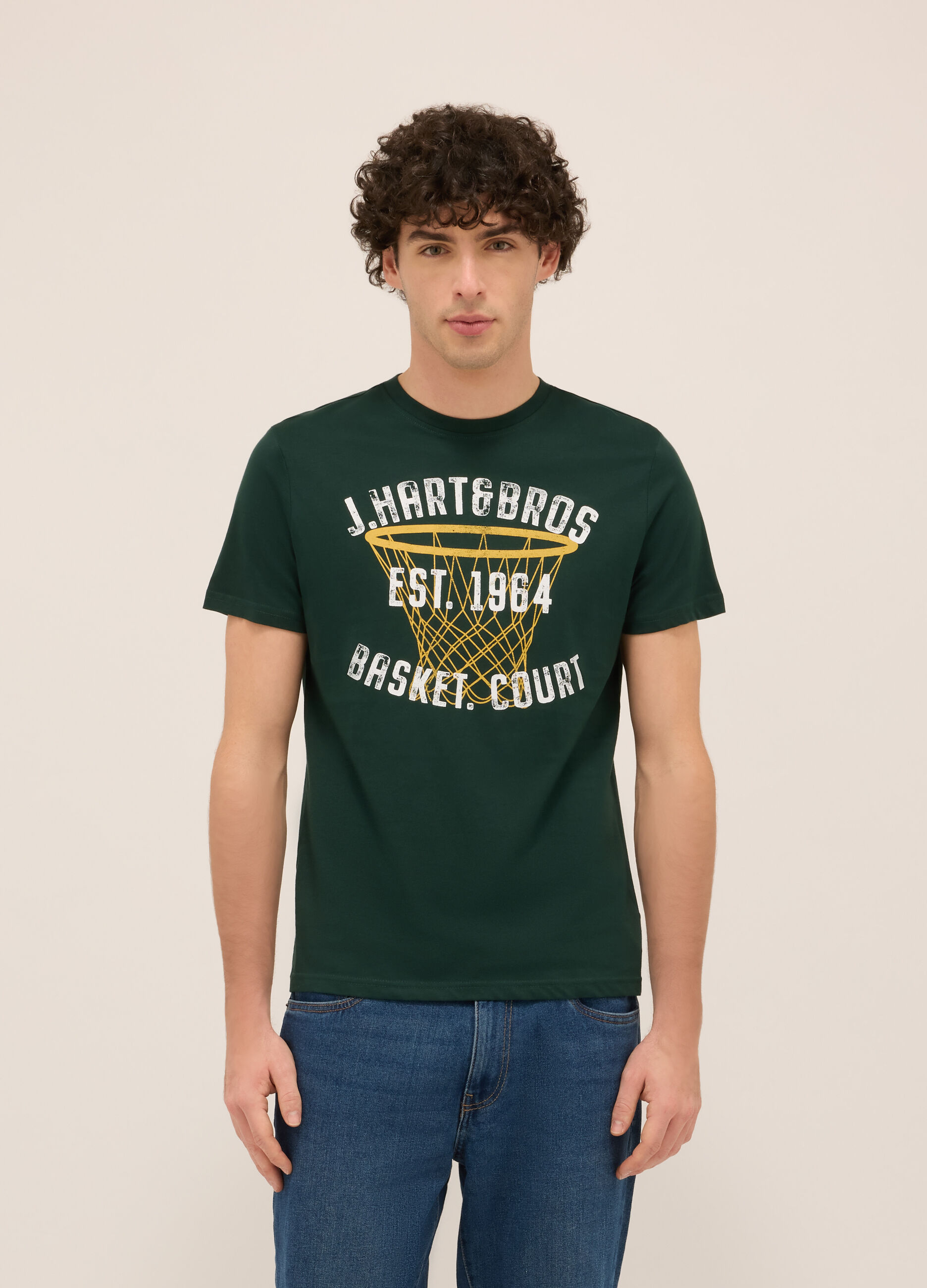 T-shirt girocollo in jersey di cotone con stampa
