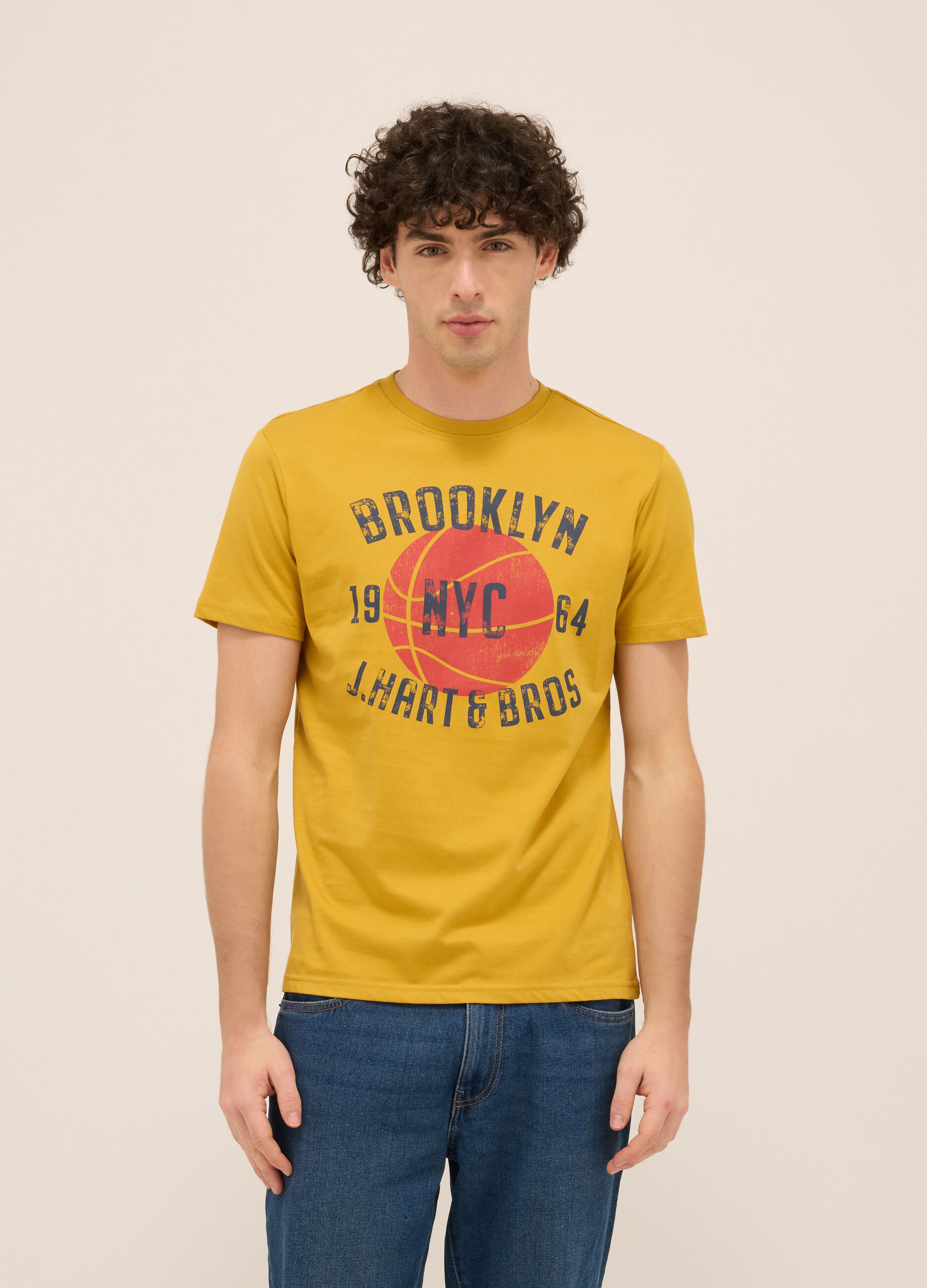 T-shirt girocollo in jersey di cotone con stampa