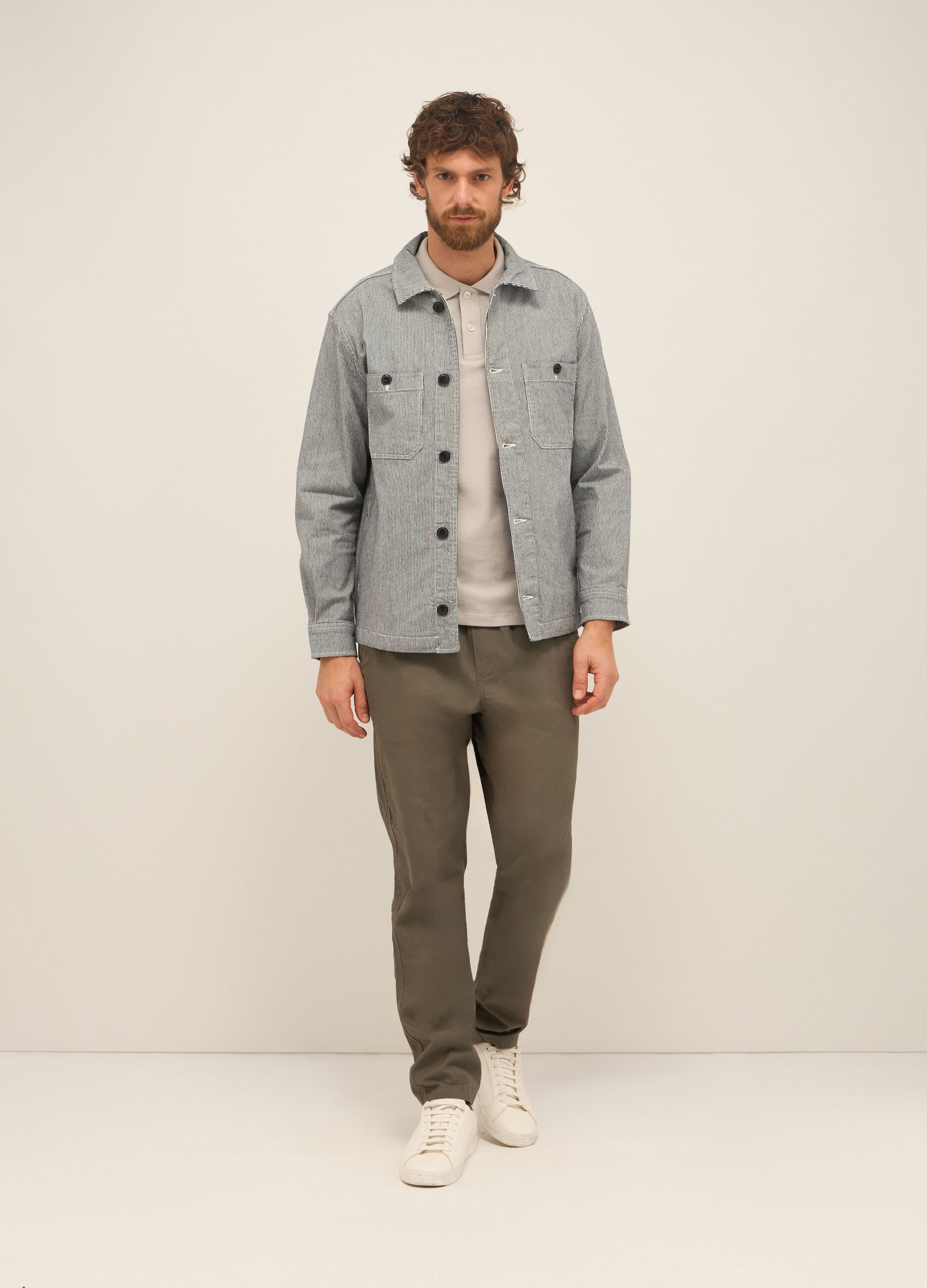 Giacca a camicia in cotone stretch a righe uomo