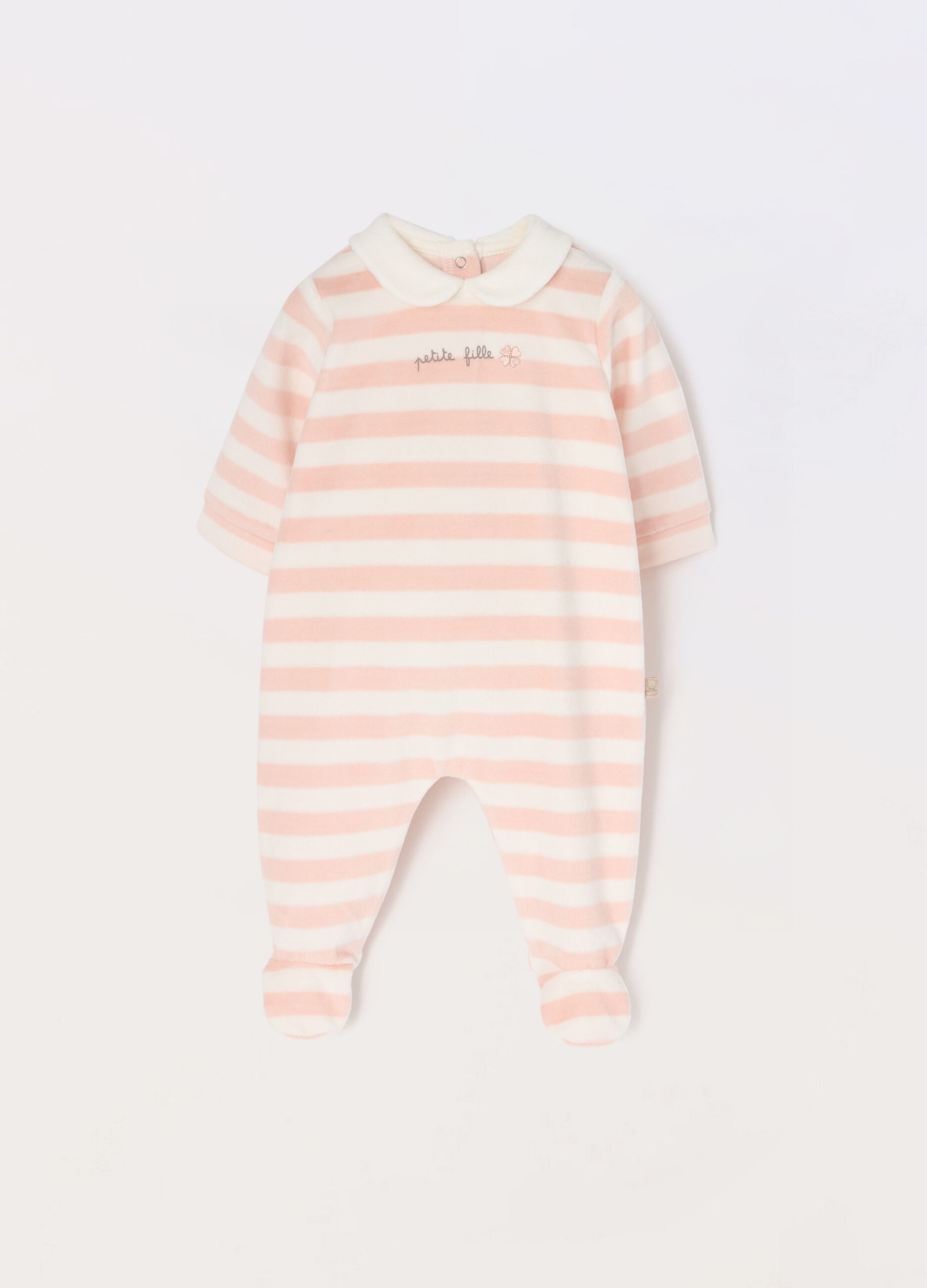 Tutina velours misto cotone a righe neonata