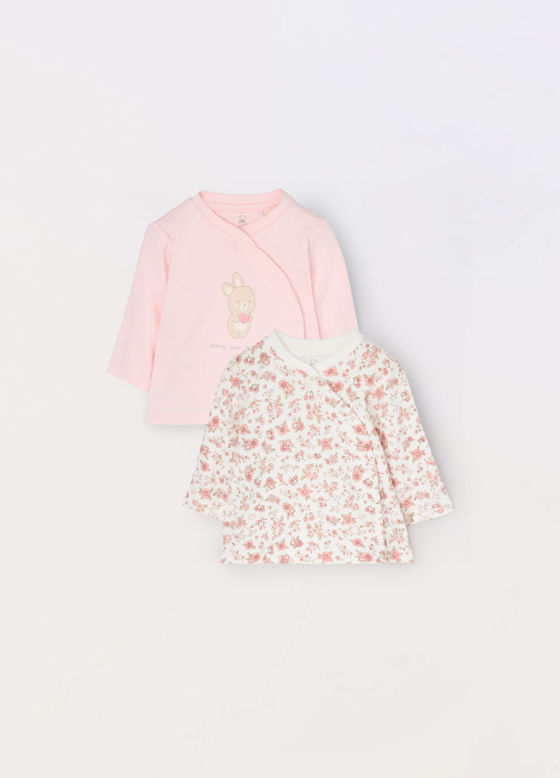 Pack 2 t-shirt incrociate in interlock di puro cotone neonata