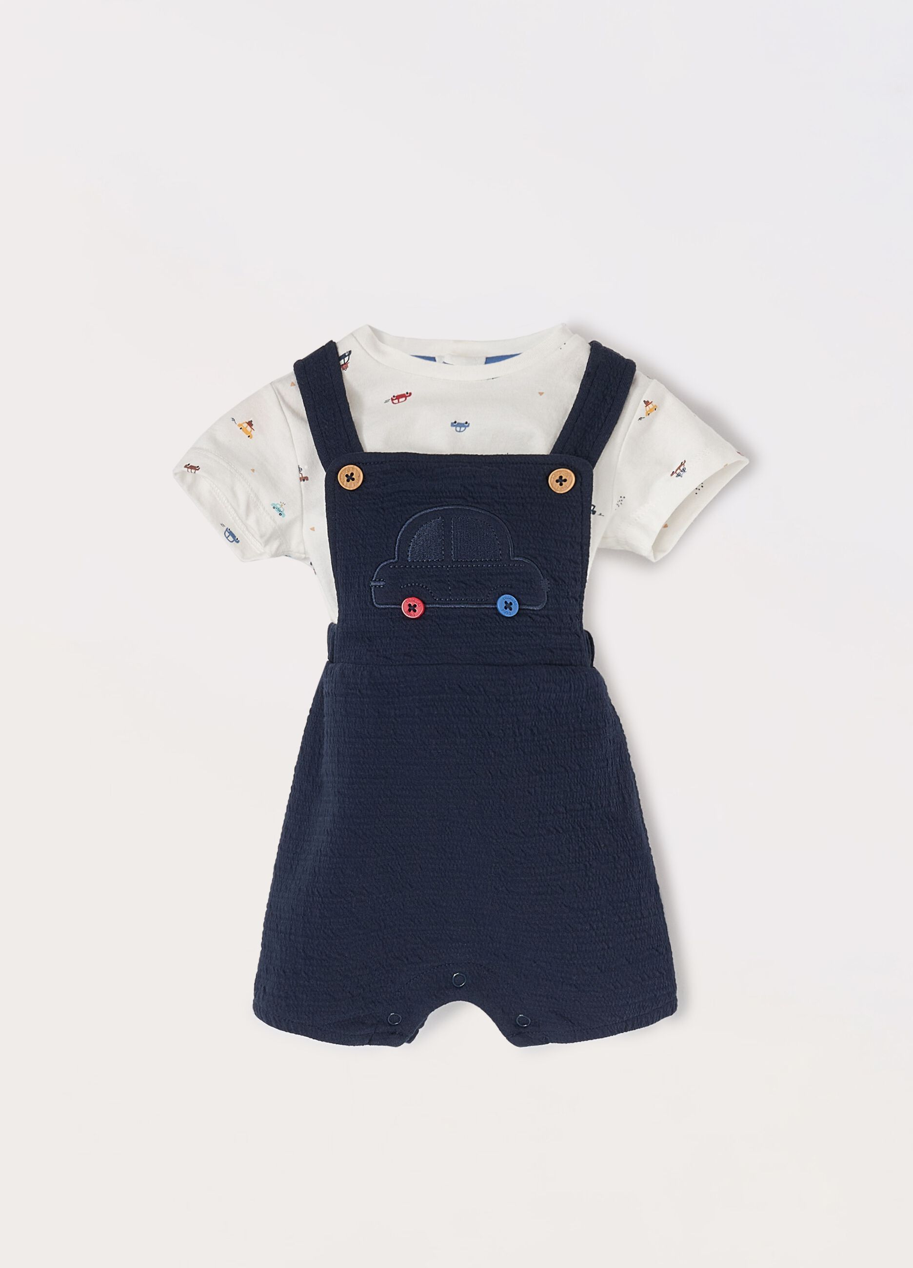 Set in puro cotone salopette + t-shirt neonato