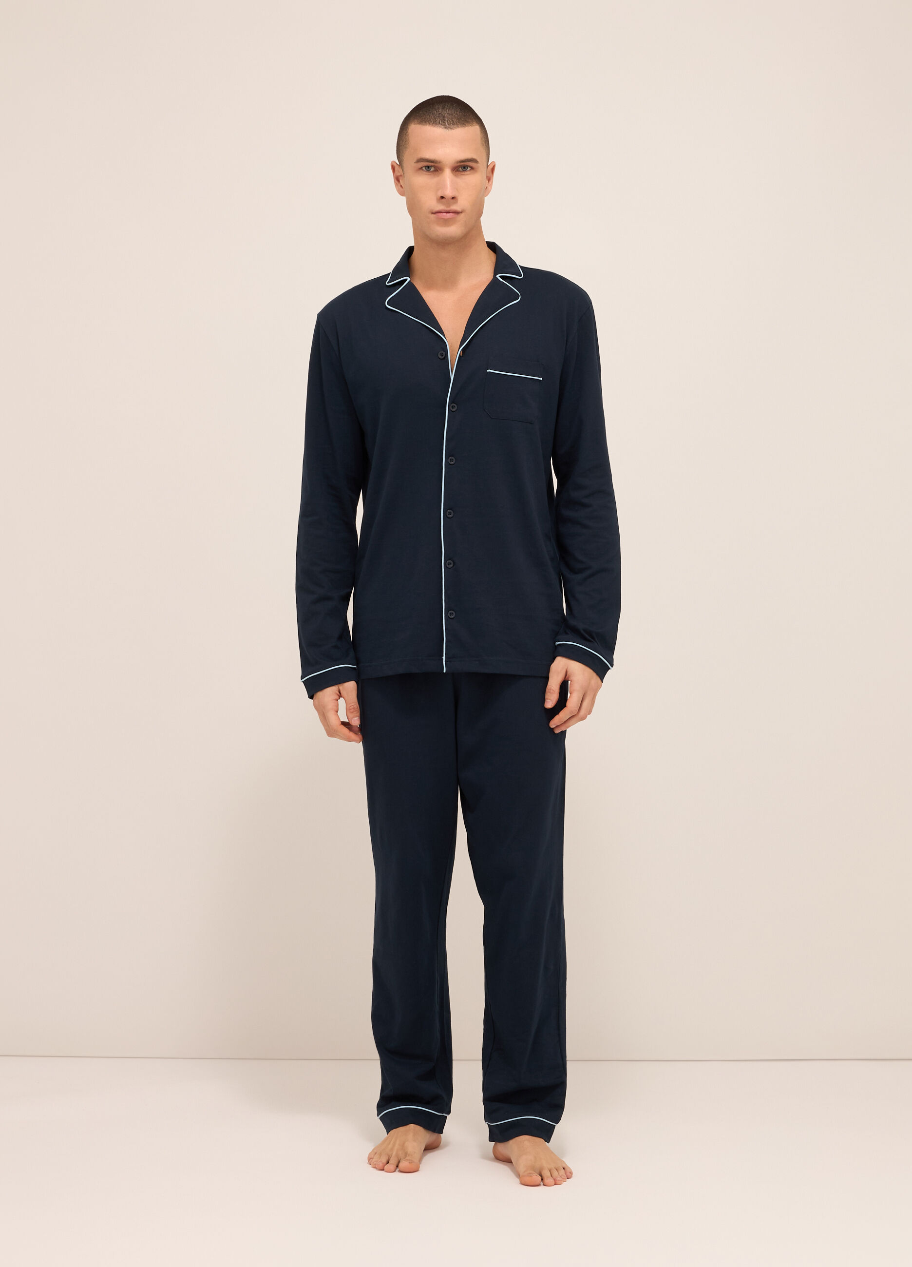 Pigiama a camicia in puro cotone uomo