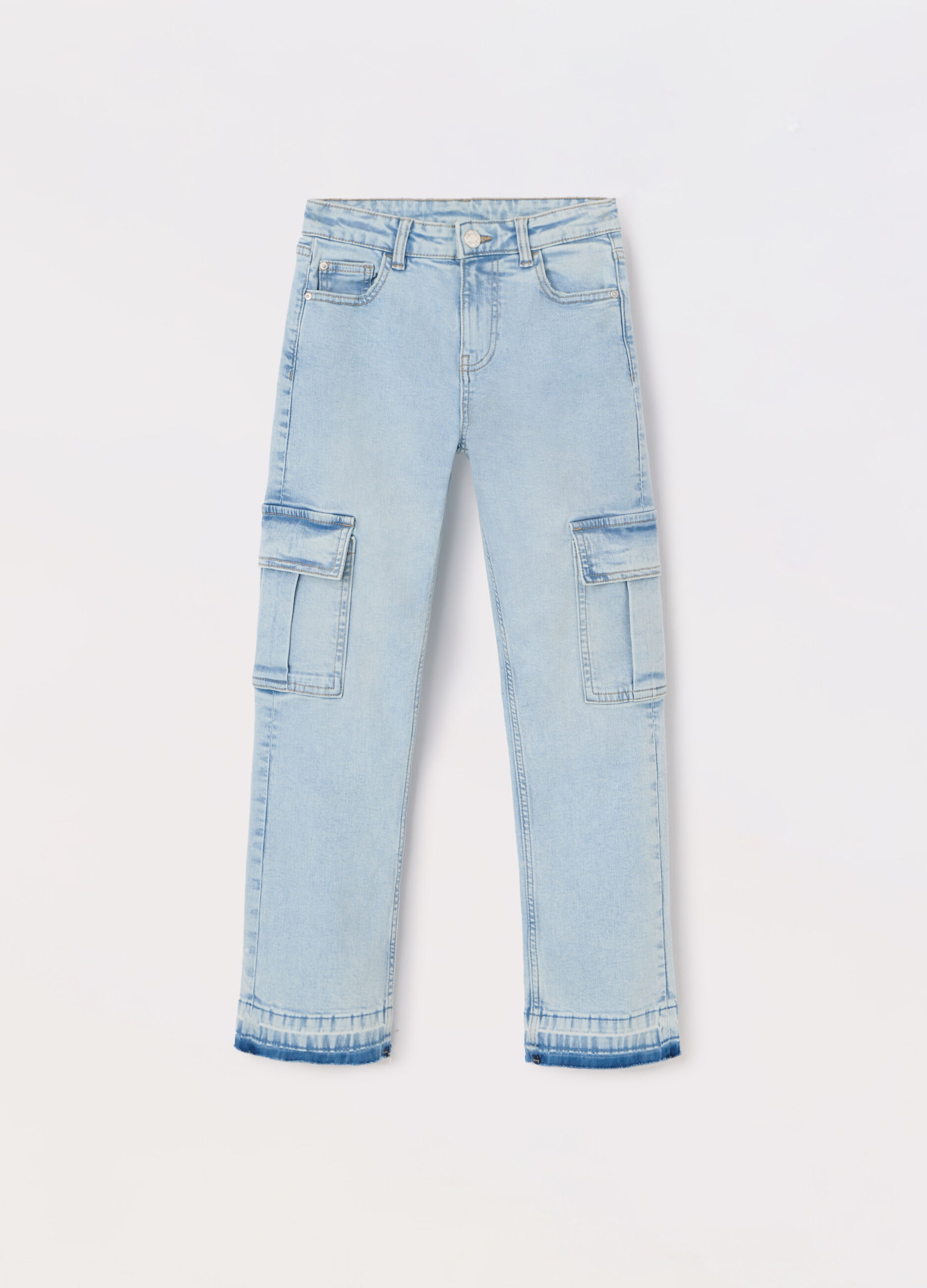 Pantaloni cargo in denim di cotone stretch ragazza