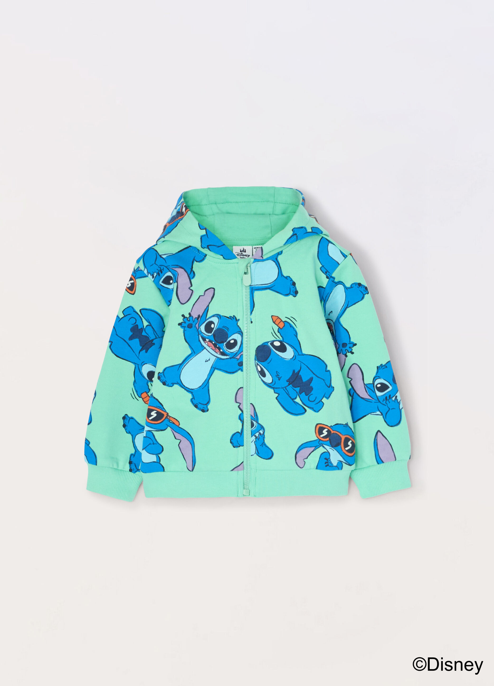 Felpa Stitch con zip e cappuccio in puro cotone