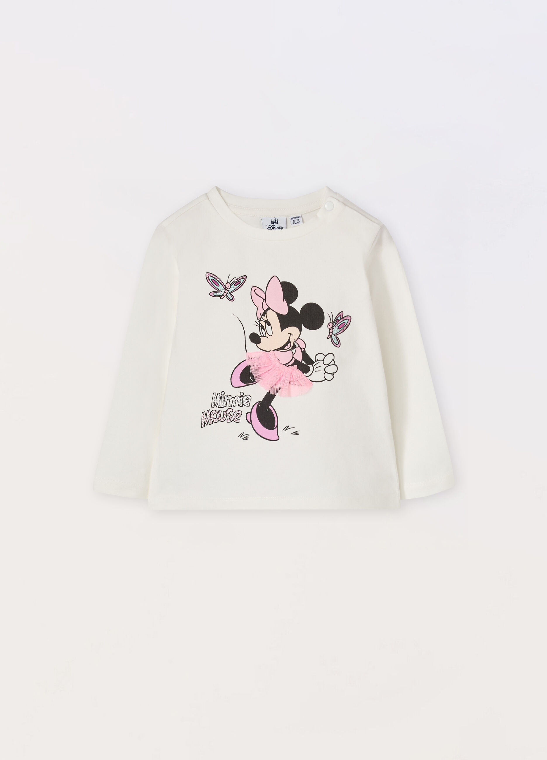 T-shirt Minnie in cotone stretch a maniche lunghe neonata