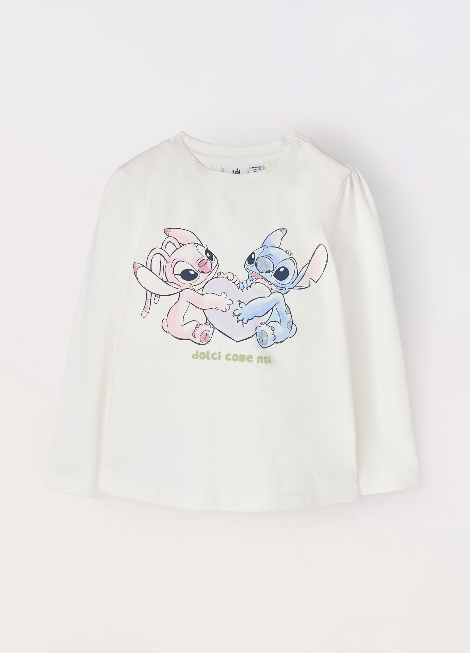 T-shirt Stitch & Angel in cotone stretch neonata