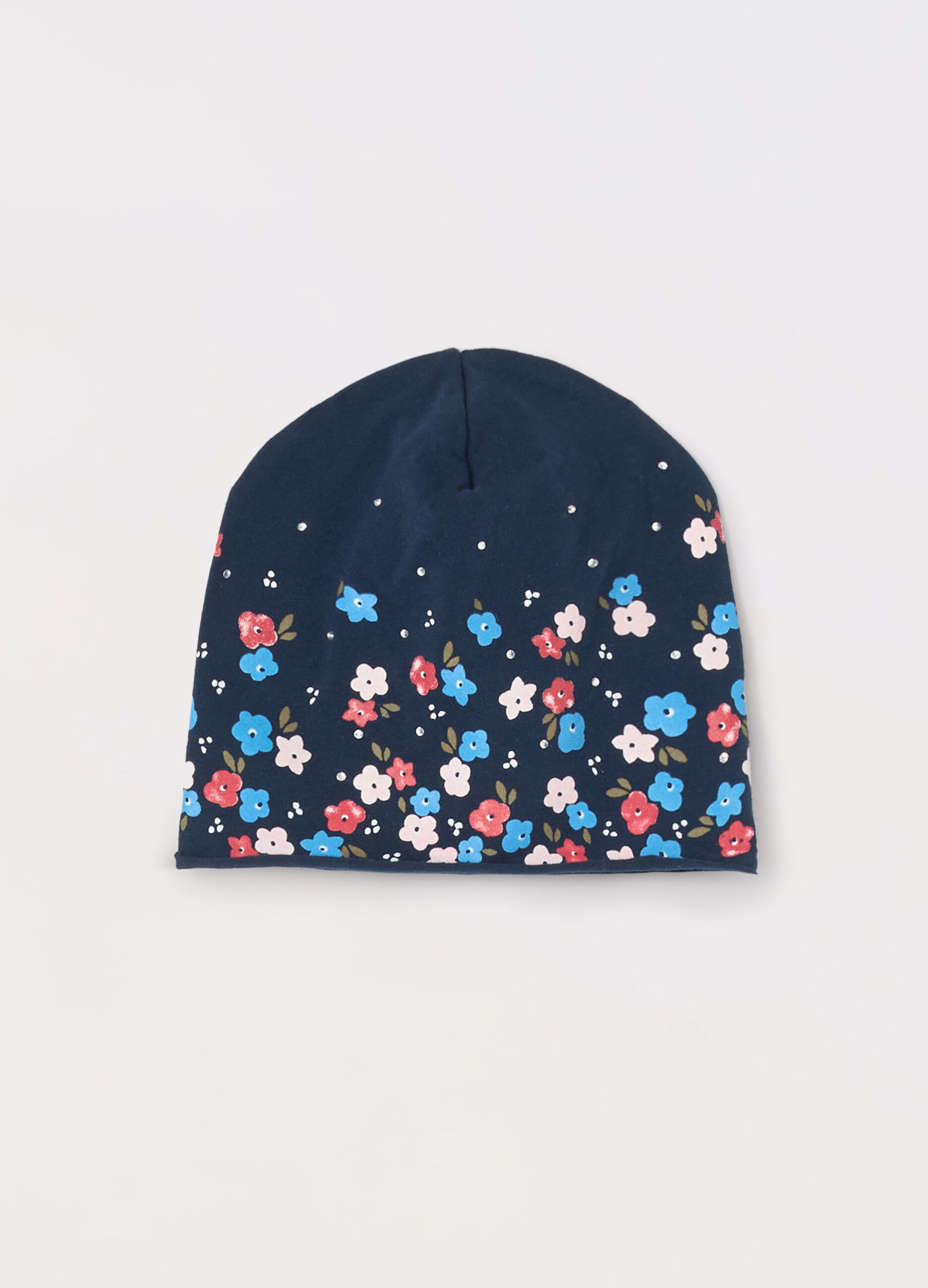 Berrettino in cotone stretch con strass neonata