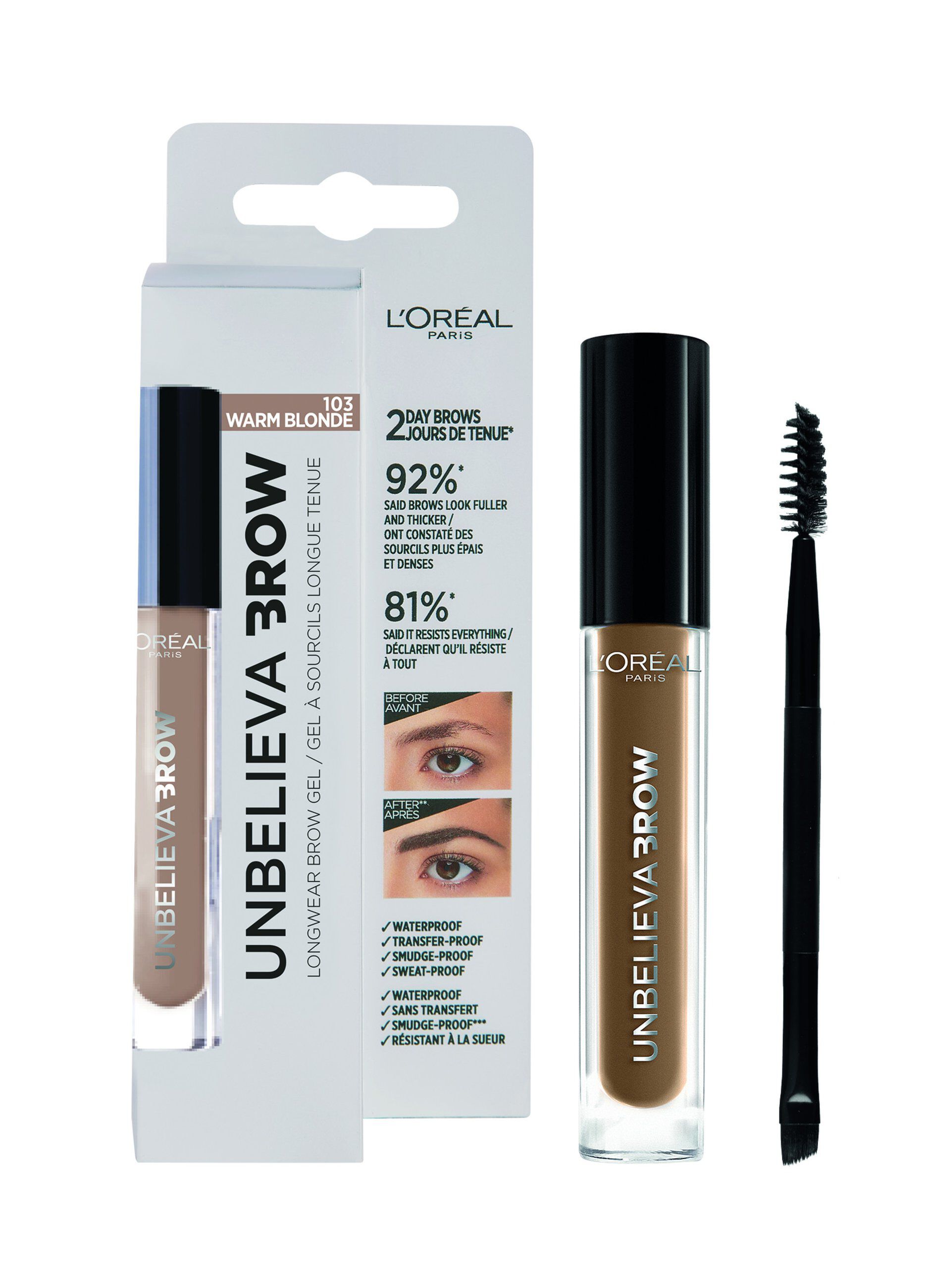L'OrÃ©al Paris Unbelievabrow, Gel per Sopracciglia a Lunga Tenuta Waterproof, Colore: Ch&acirc;tain (104), 3,4 ml.