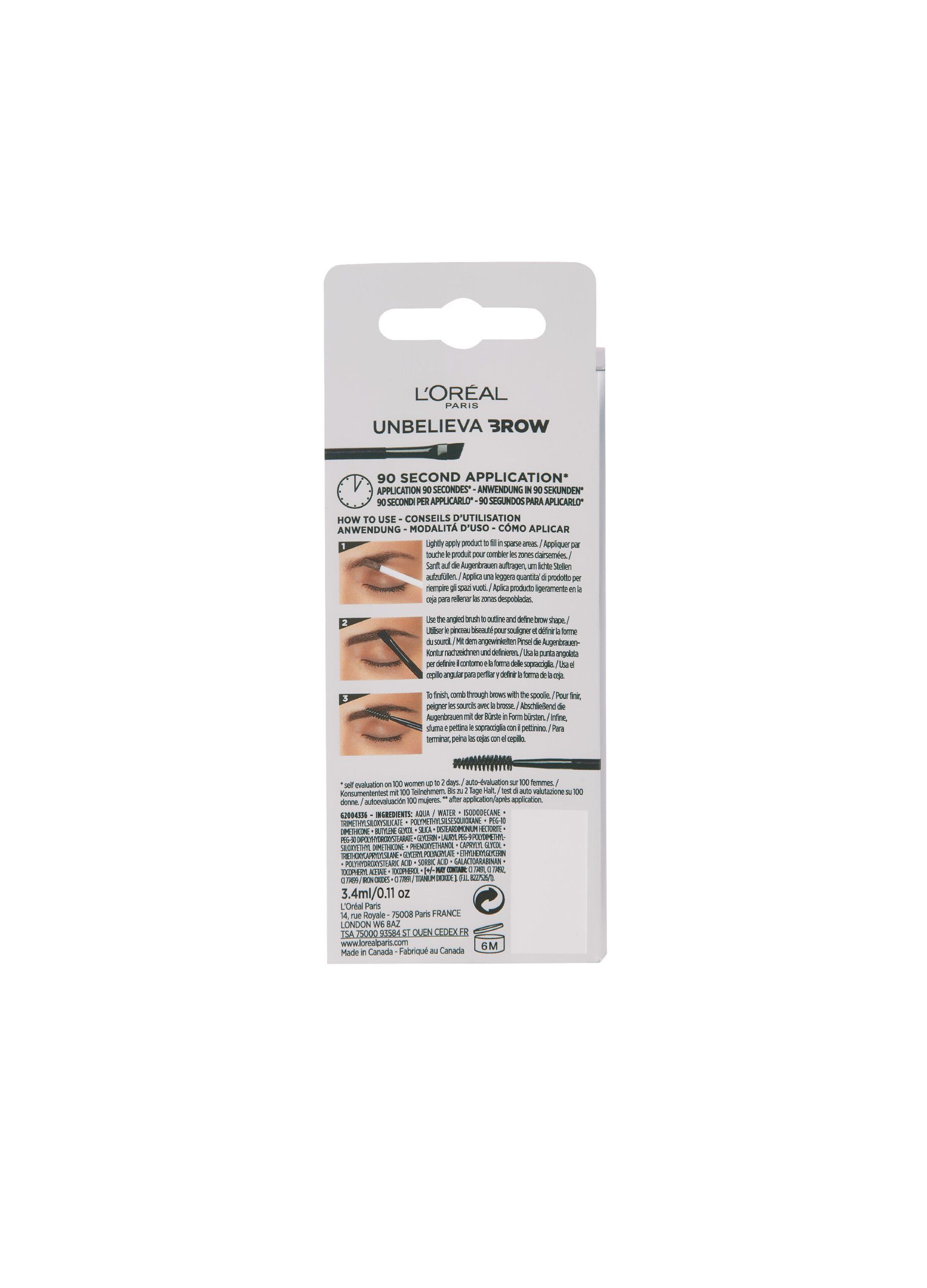 L'OrÃ©al Paris Unbelievabrow, Gel per Sopracciglia a Lunga Tenuta Waterproof, Colore: Ch&acirc;tain (104), 3,4 ml.