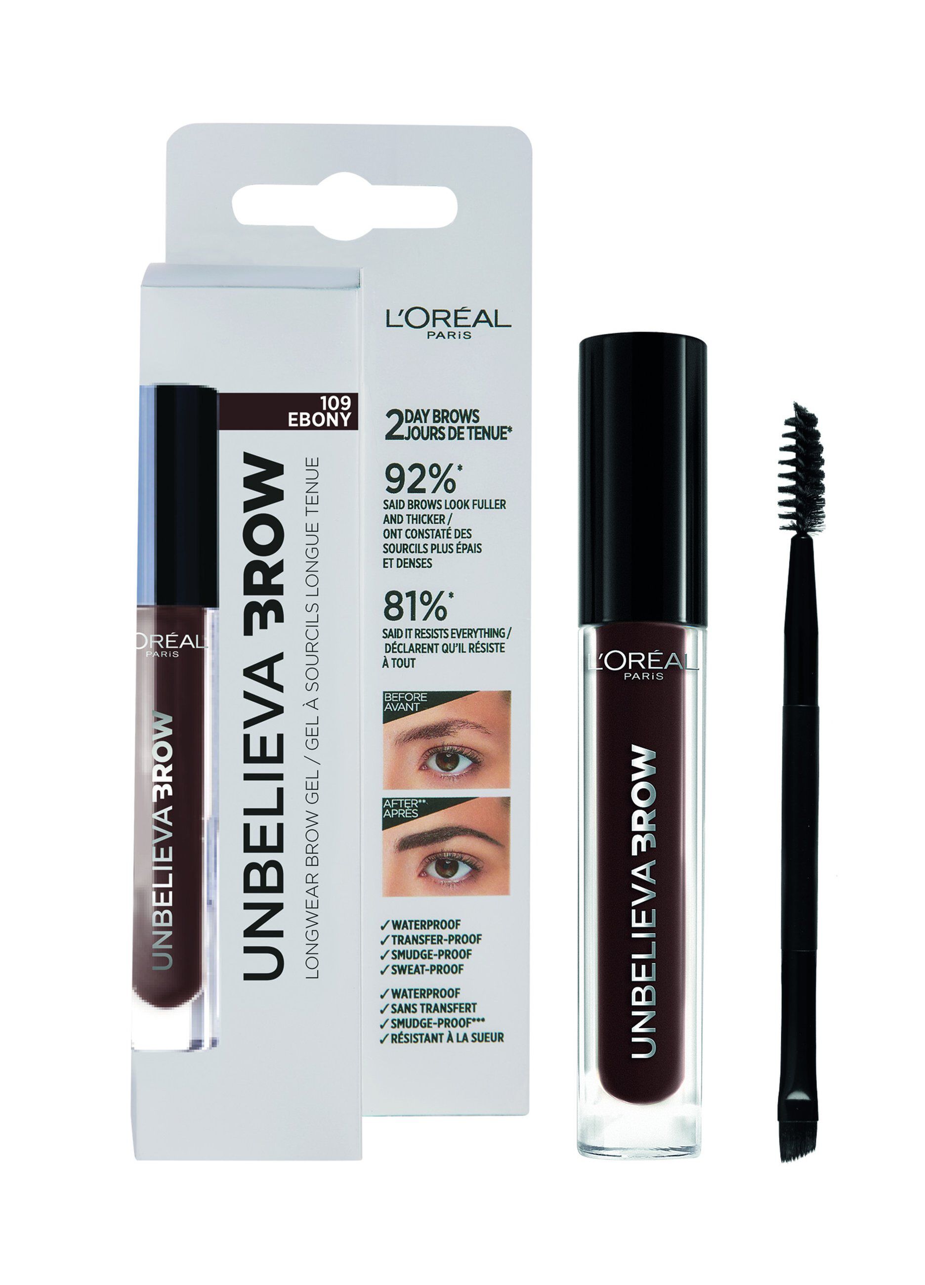 L'OrÃ©al Paris Unbelievabrow, Gel per Sopracciglia a Lunga Tenuta Waterproof, Colore: Brunette (105), 3,4 ml.