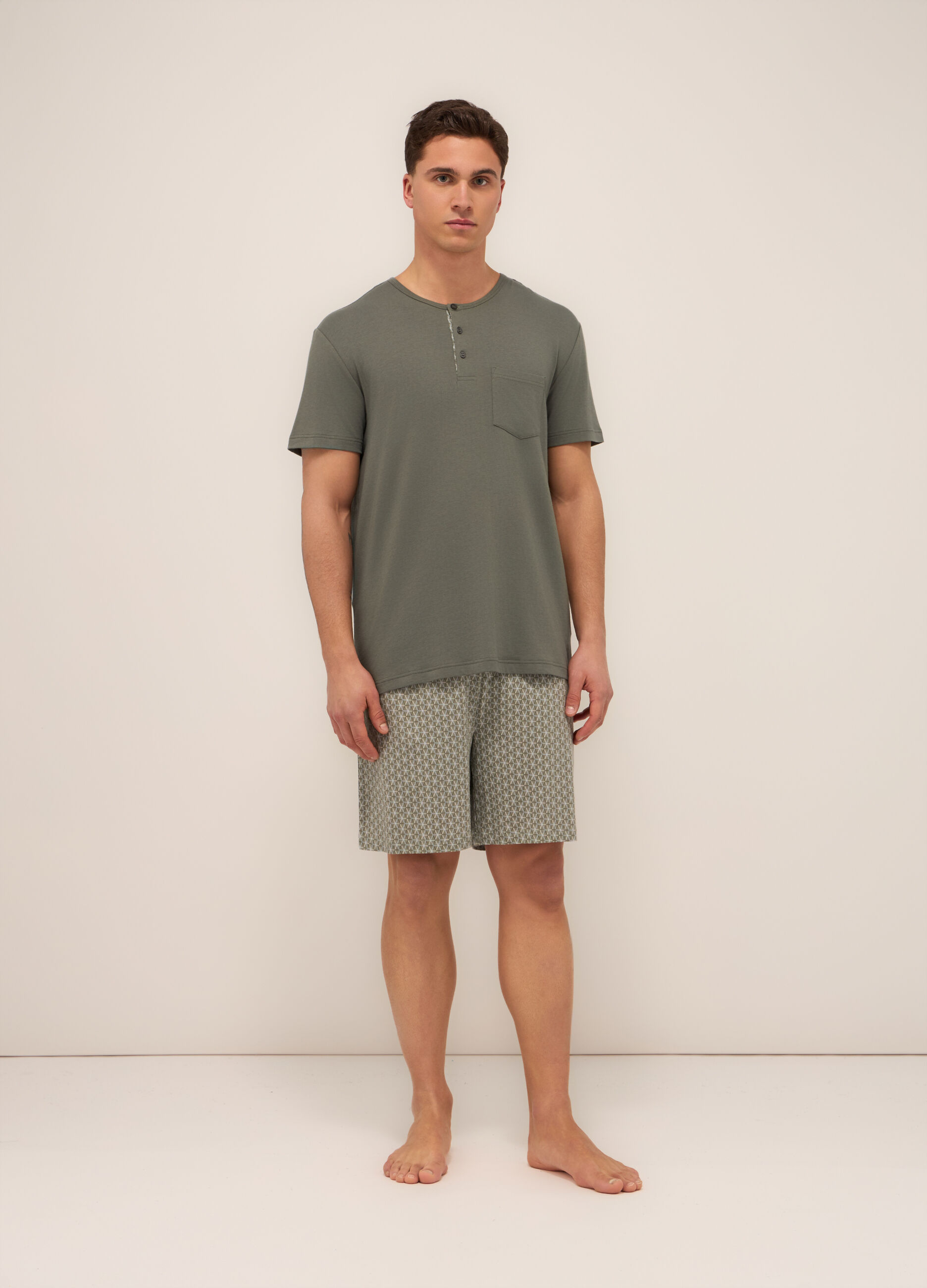 Pigiama corto serafino in cotone stretch uomo