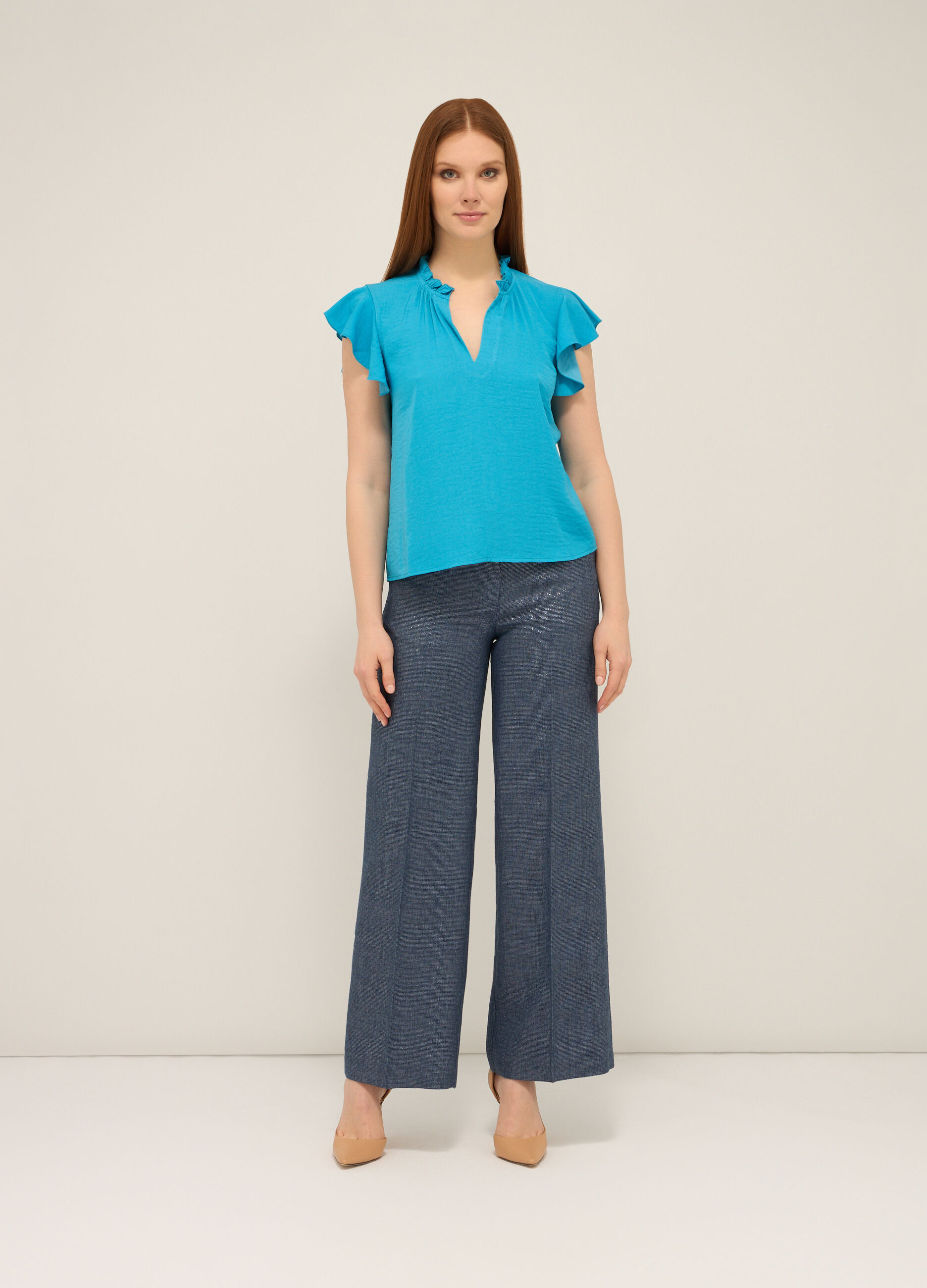 Pantaloni palazzo misto lino donna