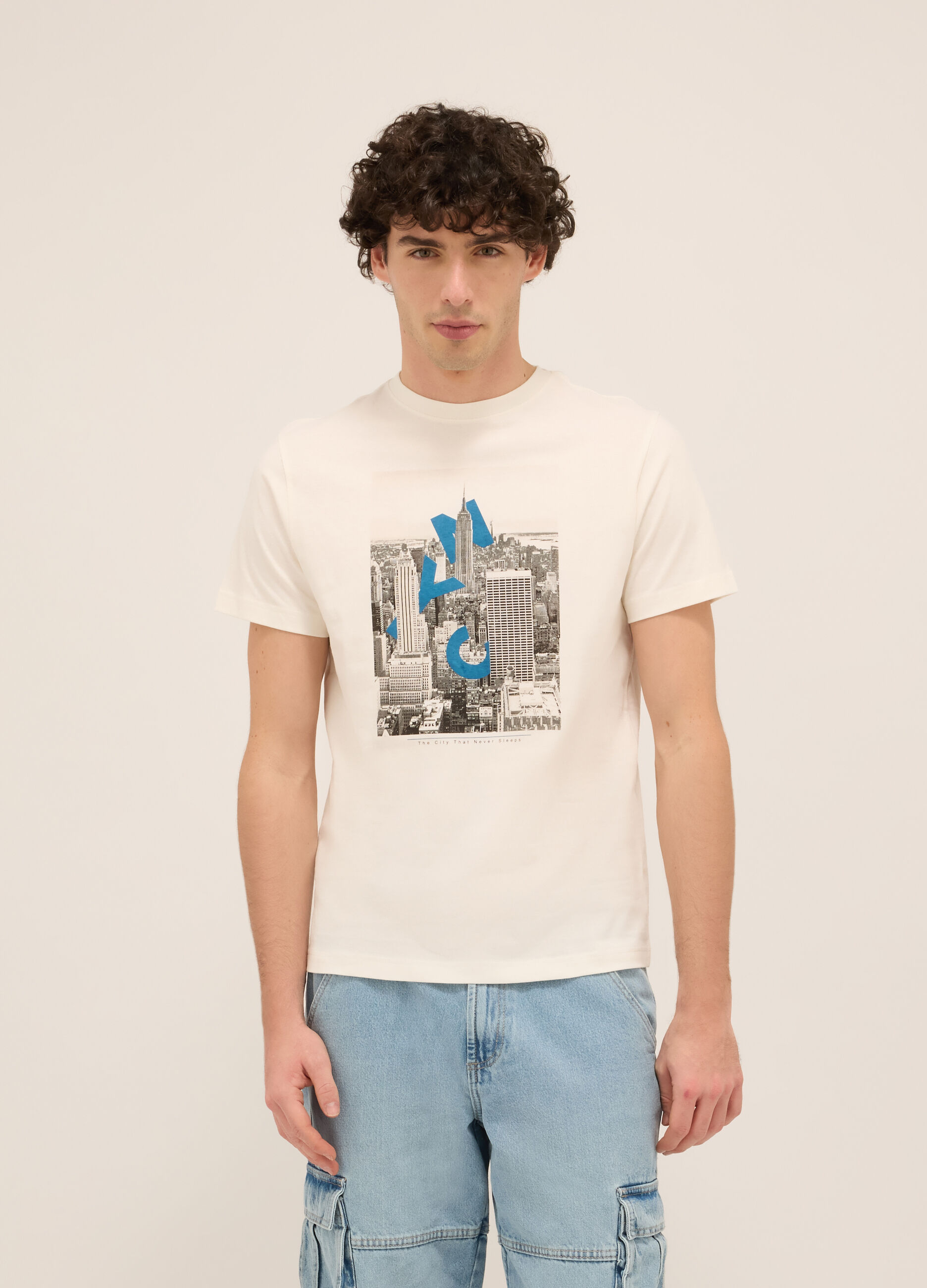 T-shirt girocollo in cotone con stampa uomo