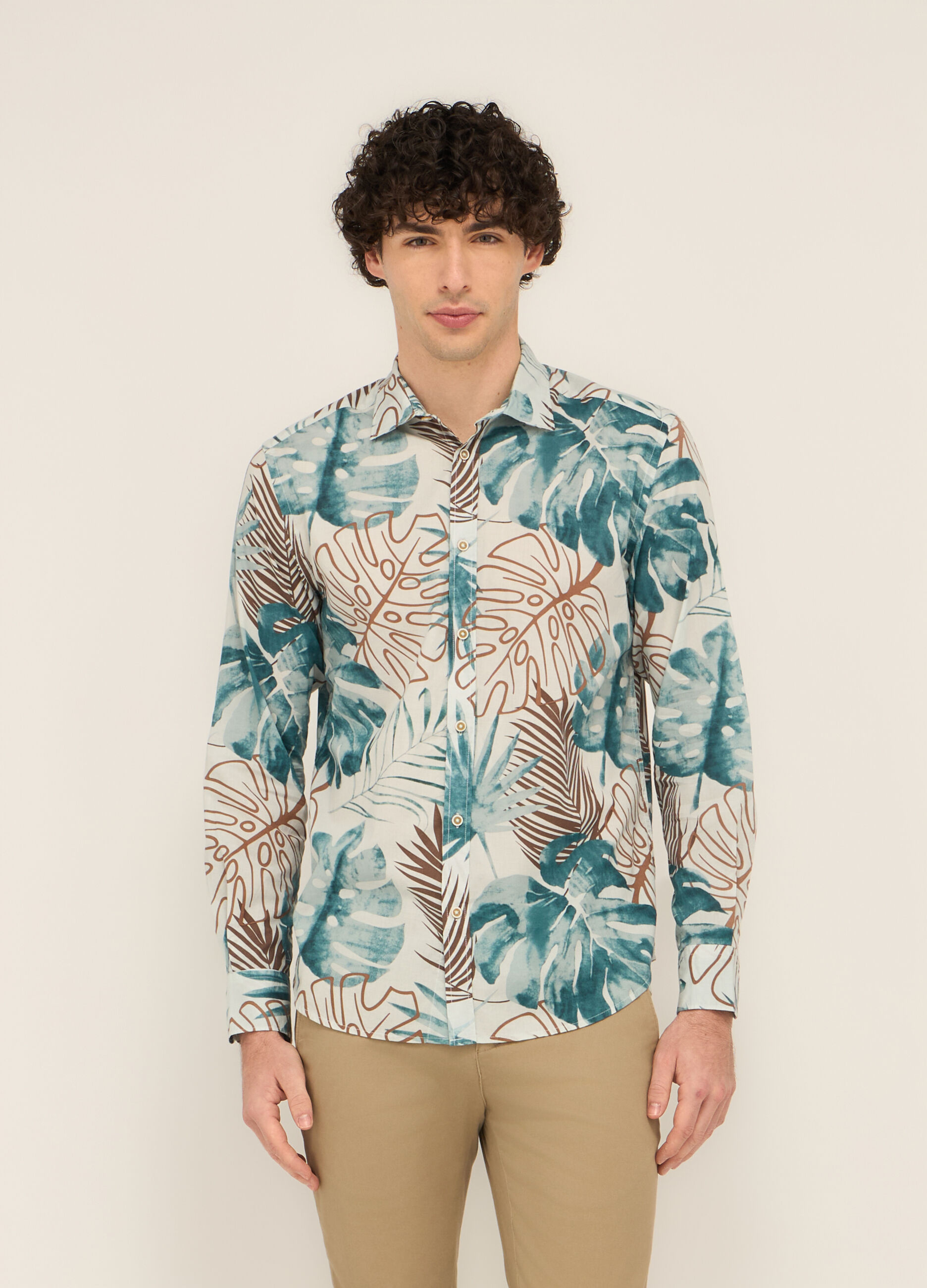 Camicia regular fit in cotone con stampa uomo