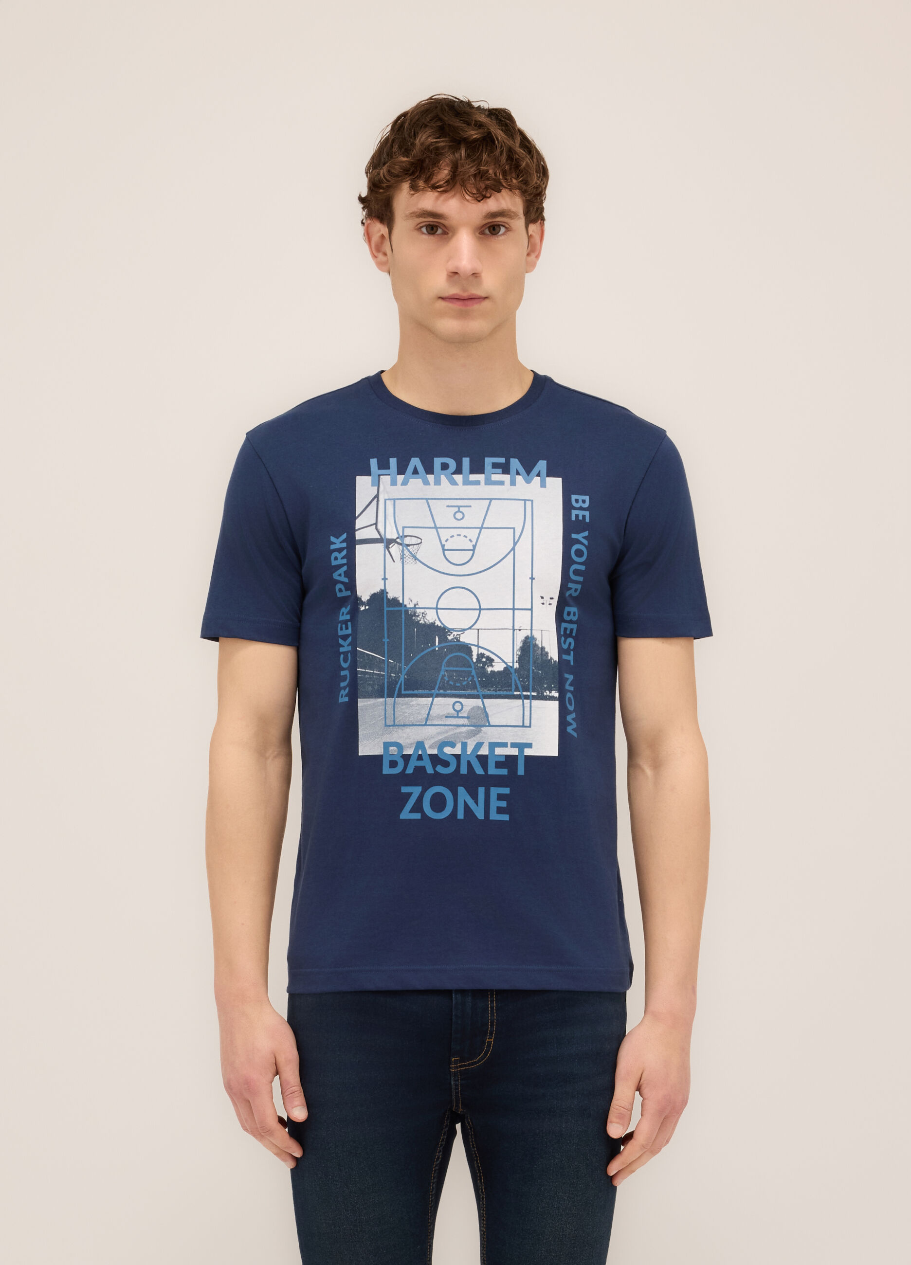 T-shirt girocollo stampa Harlem uomo