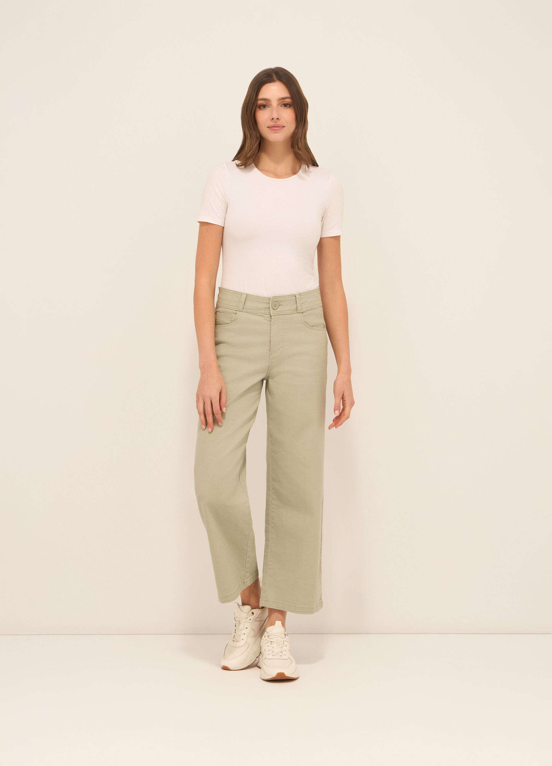 Pantaloni in twill di cotone stretch donna