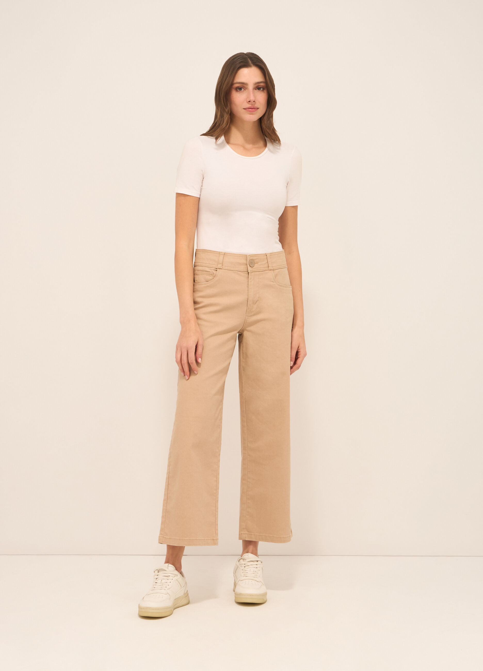Pantaloni in twill di cotone stretch donna