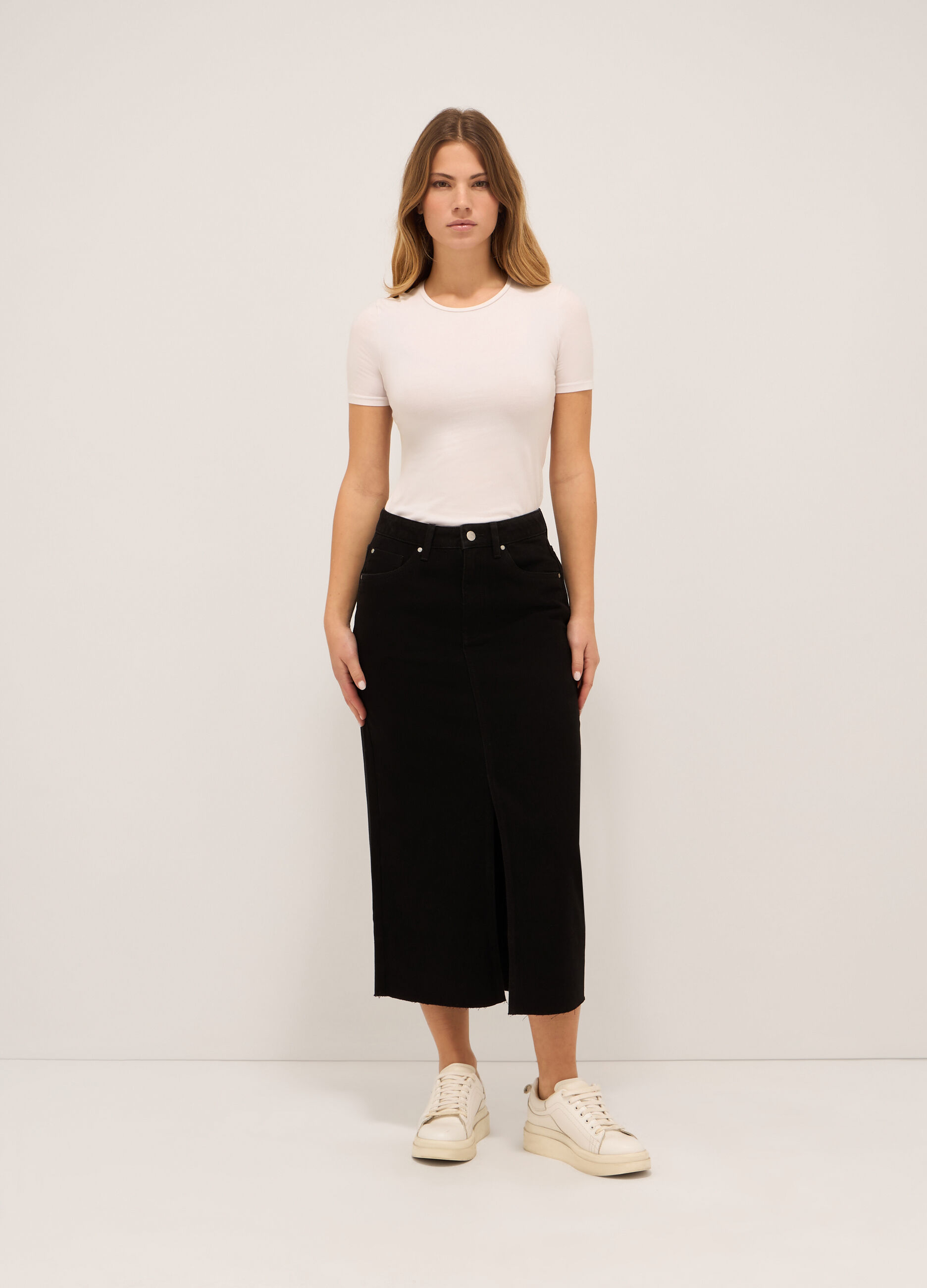 Gonna lunga in denim misto cotone donna