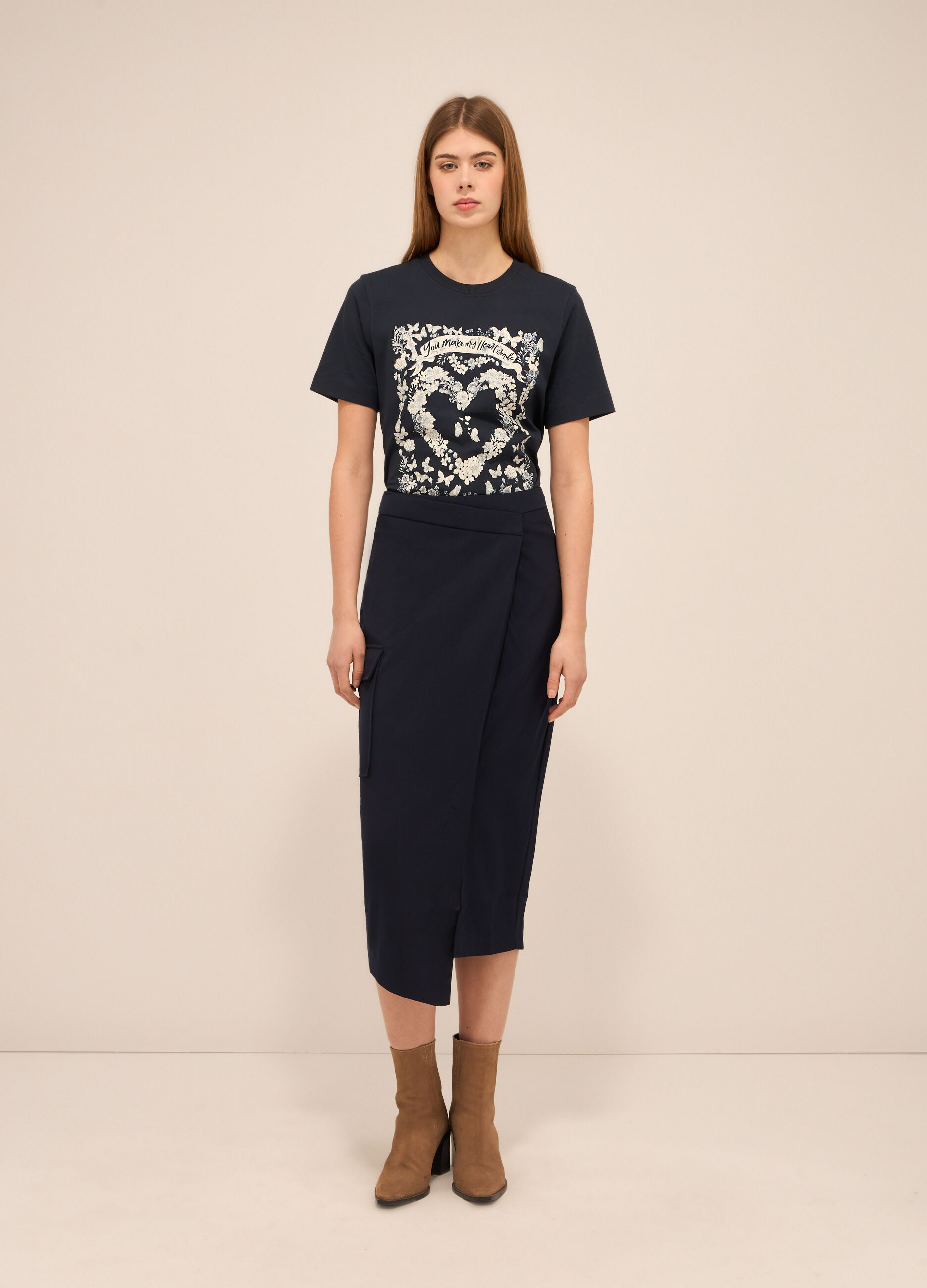 Gonna lunga a portafoglio in twill donna