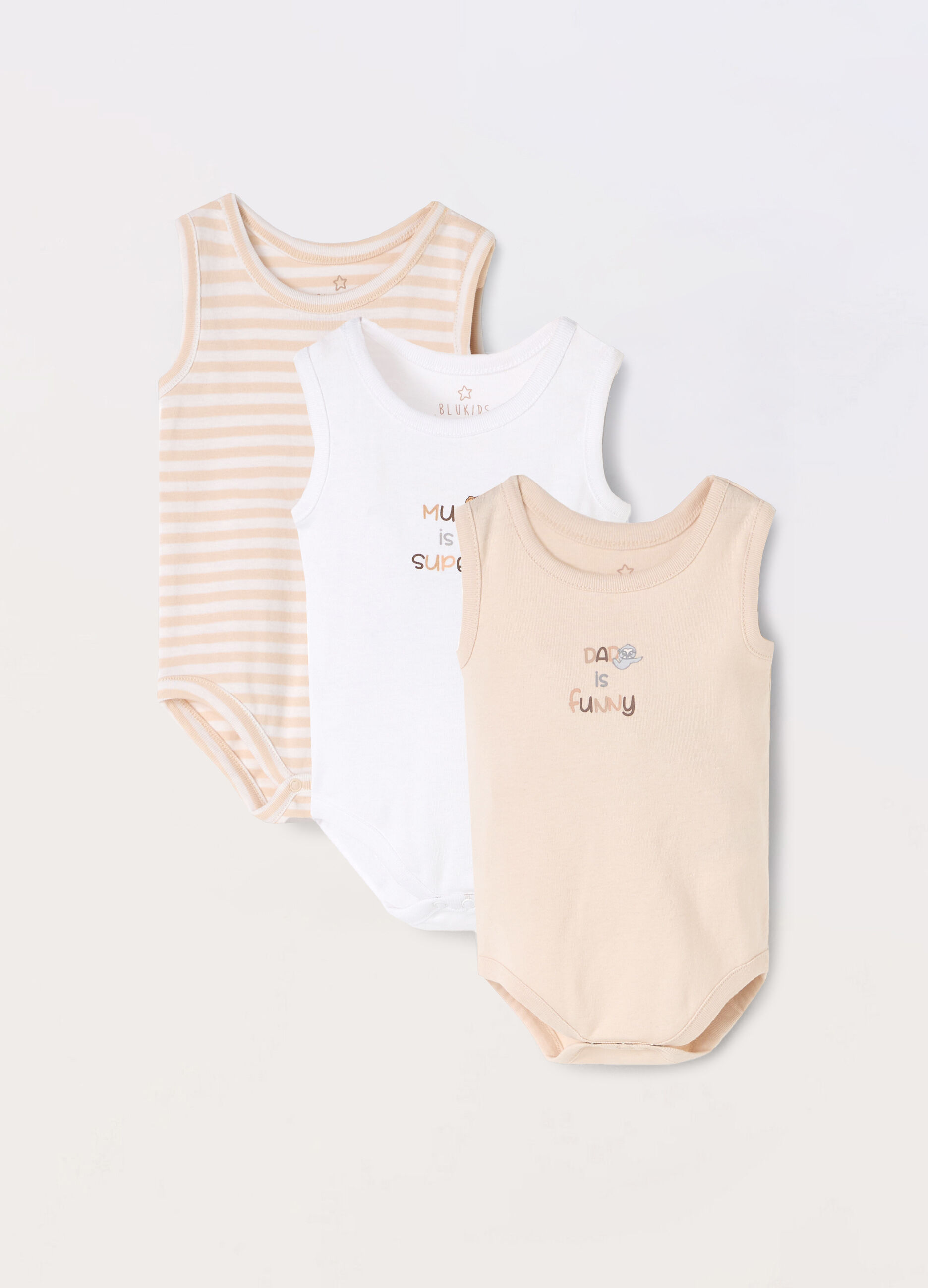 Pack 3 body smanicati in puro cotone neonato