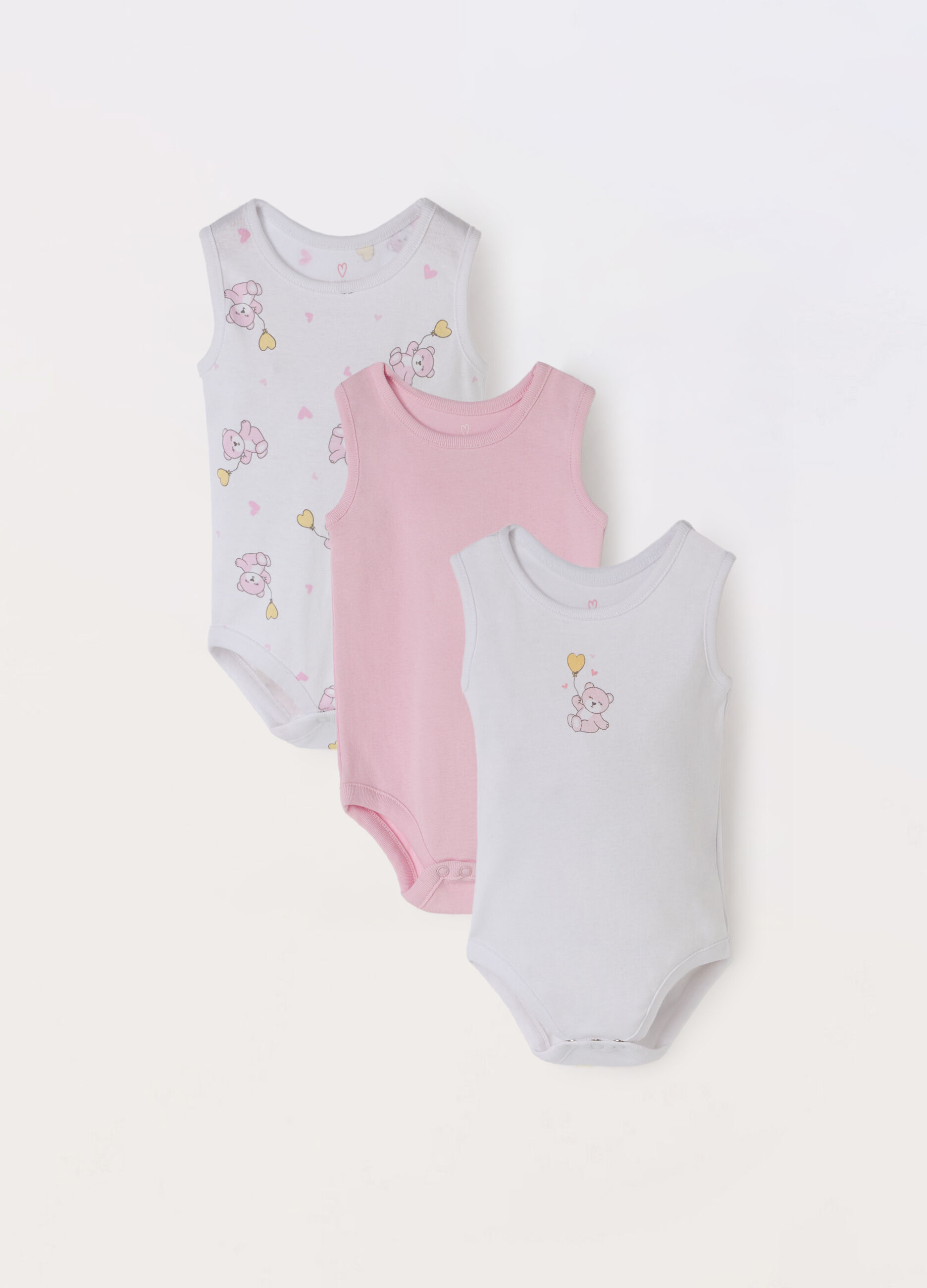 Pack 3 body smanicati in puro cotone neonata