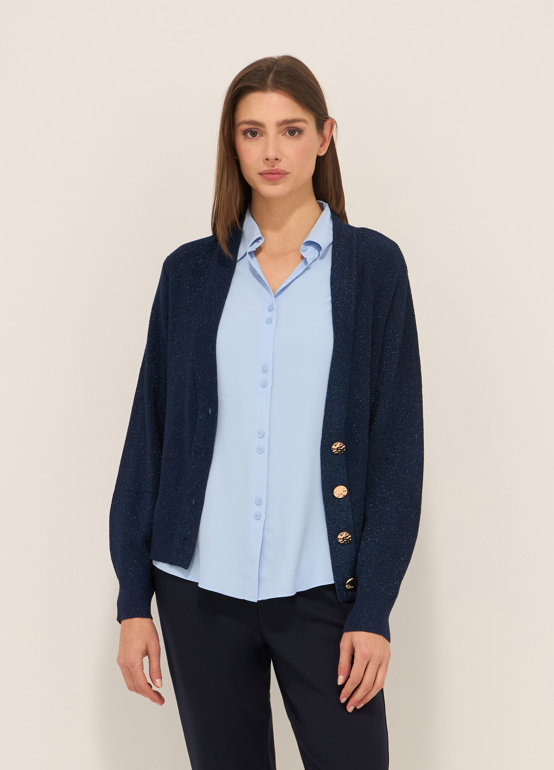 Cardigan misto viscosa con filo lurex donna
