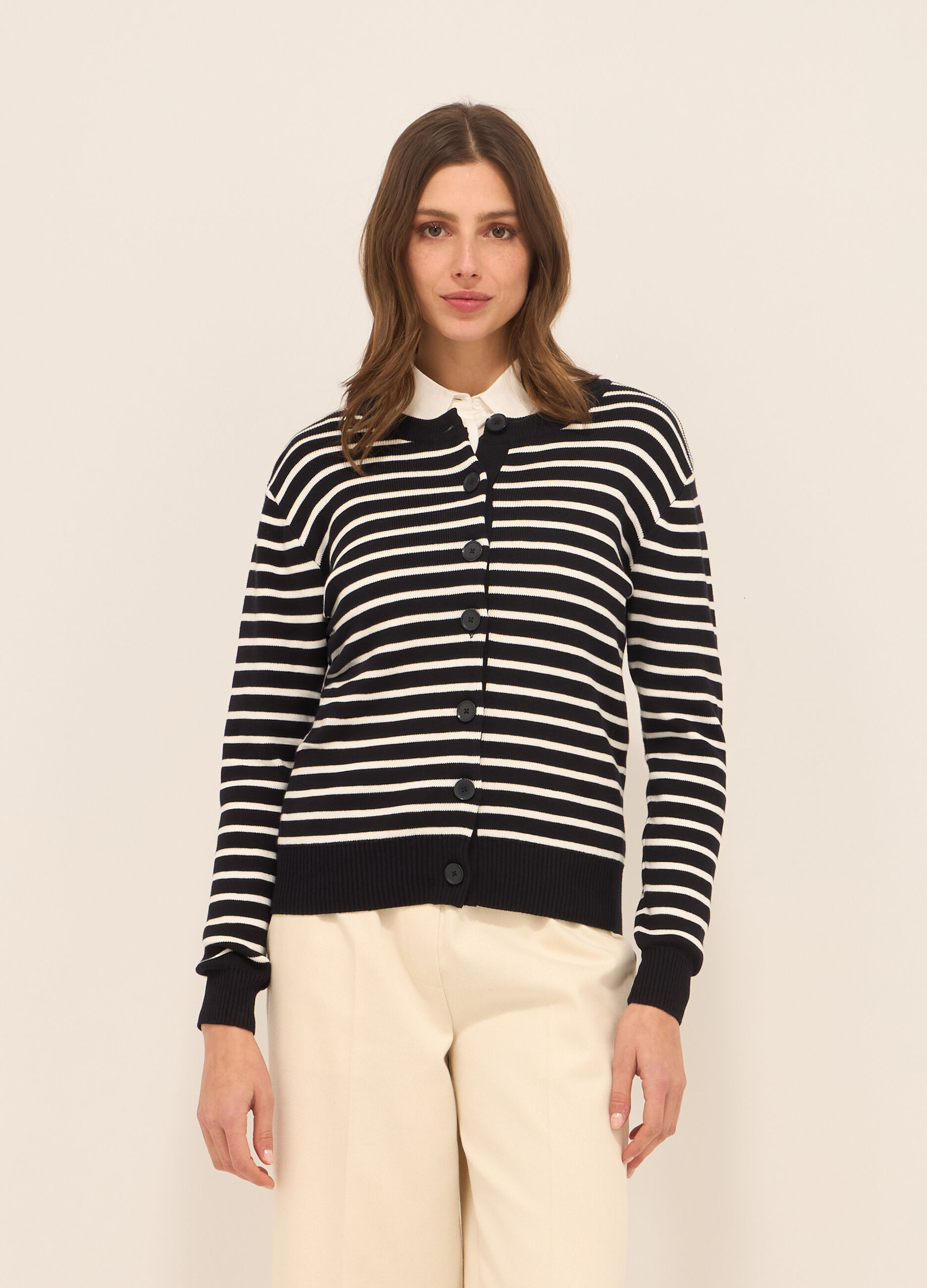 Cardigan in costina di puro cotone donna
