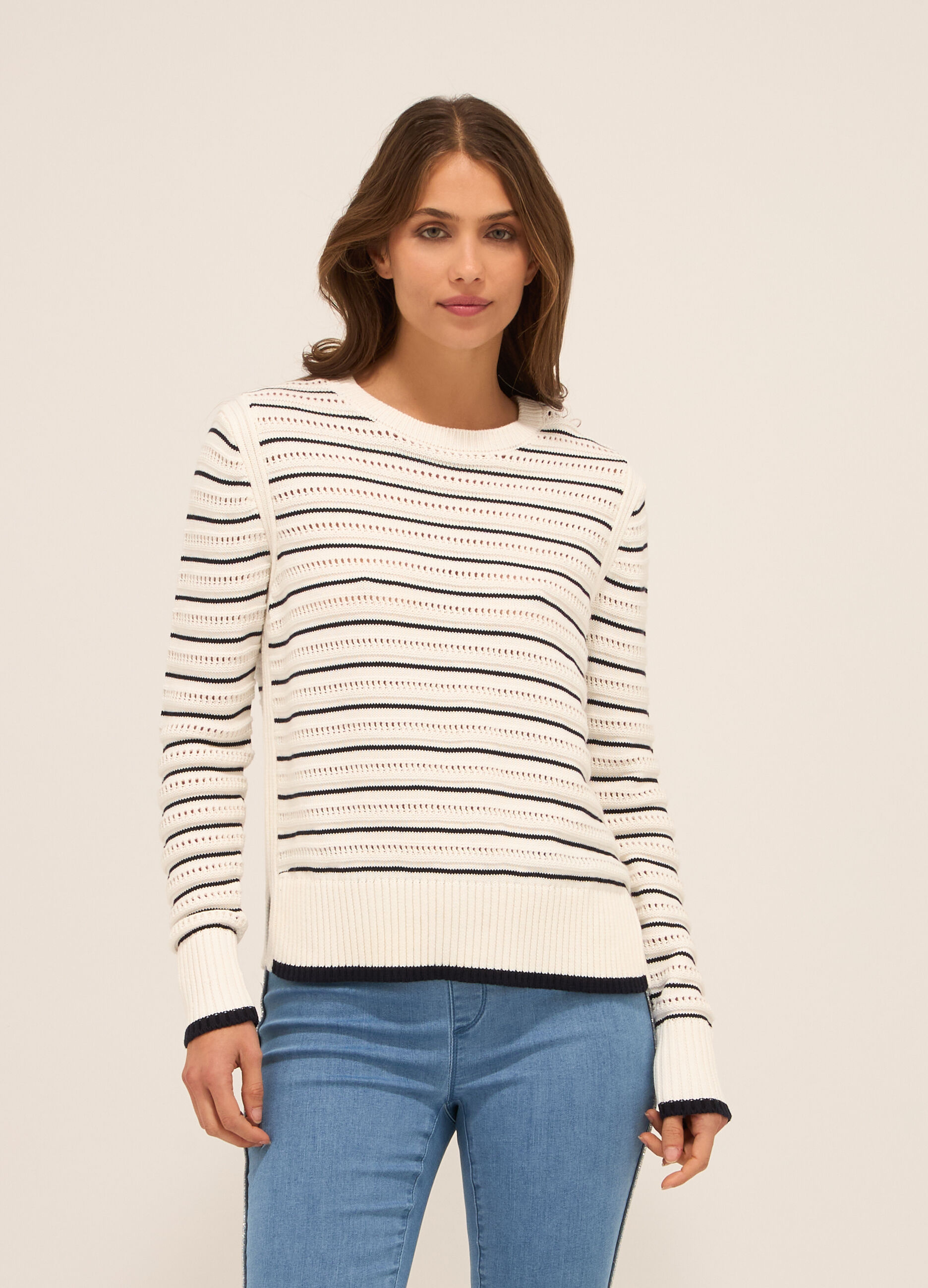 Pullover misto cotone a righe donna