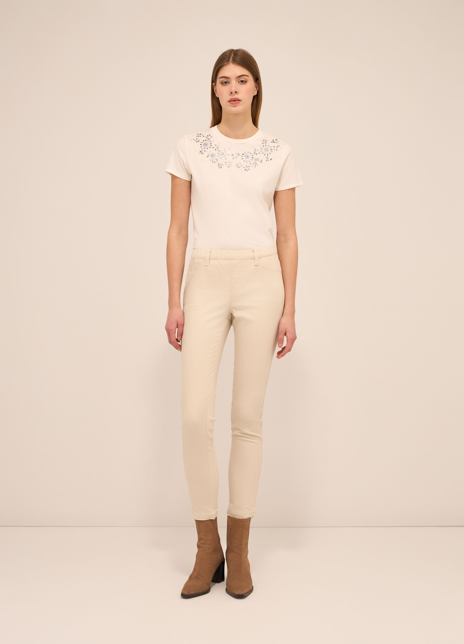 Jeggings in twill di misto cotone donna