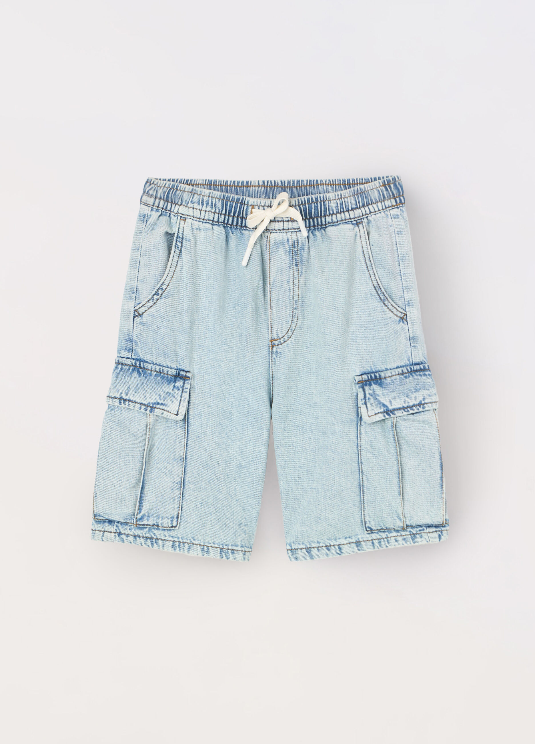 Shorts cargo in denim di misto viscosa ragazzo