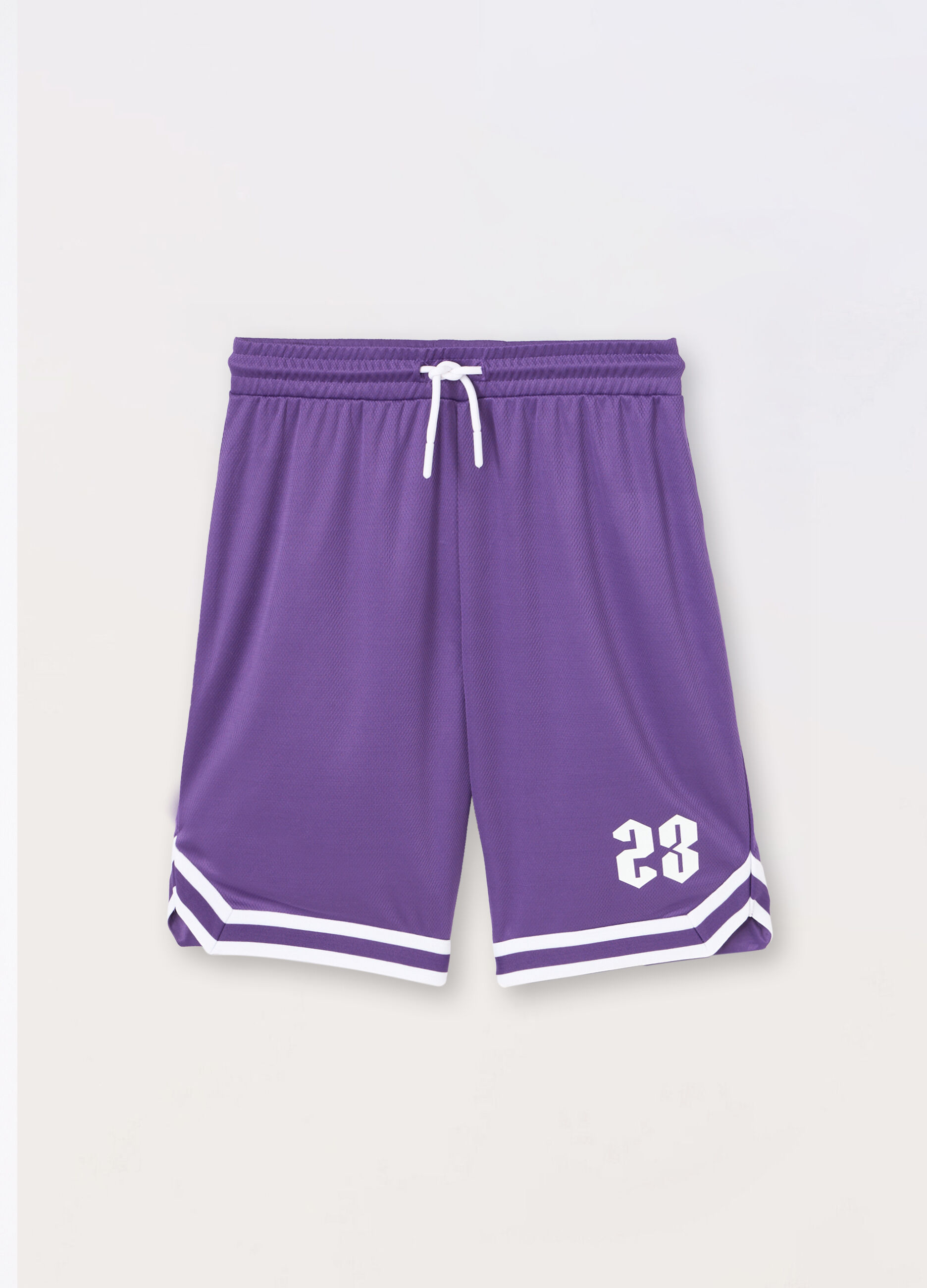 Shorts in tessuto mesh con stampa ragazzo