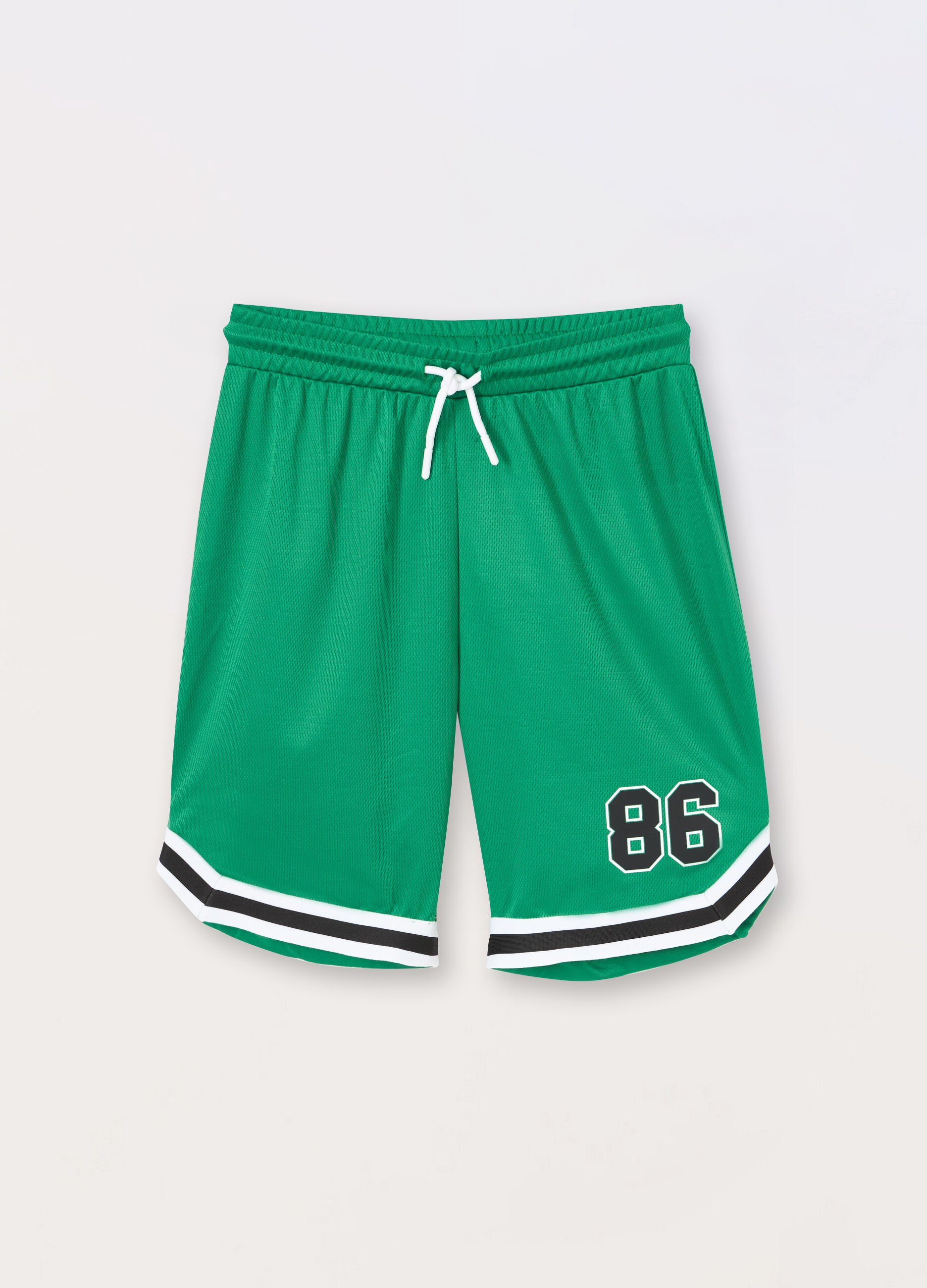 Shorts in tessuto mesh con stampa ragazzo