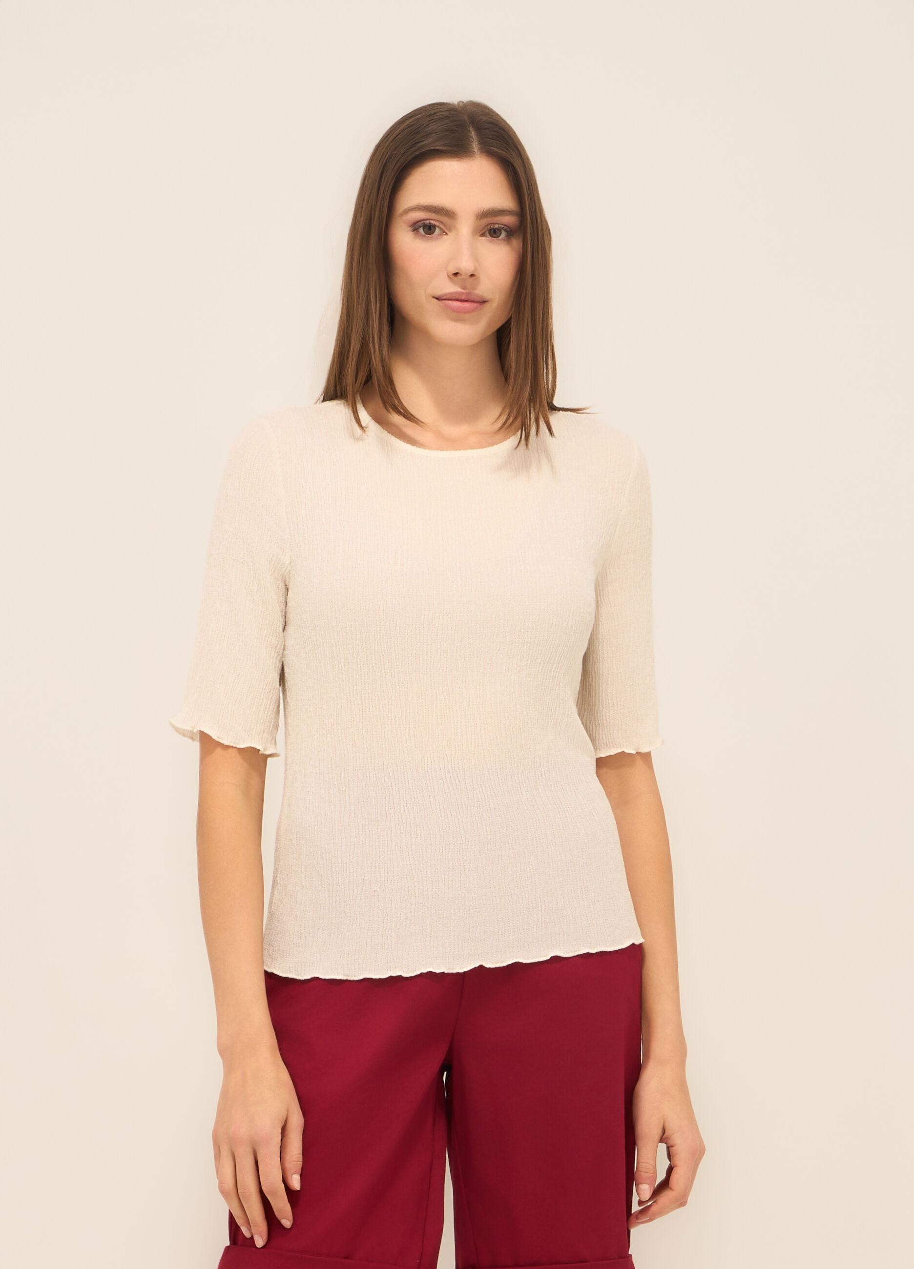 T-shirt misto viscosa crinkle donna
