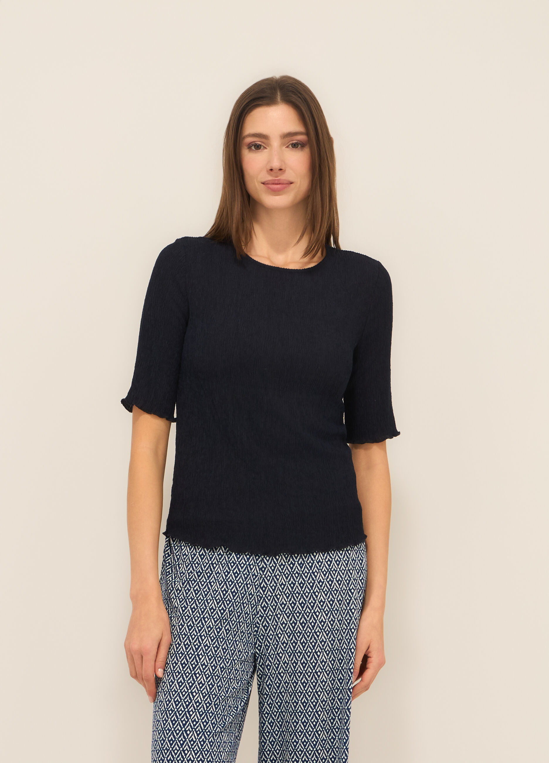 T-shirt misto viscosa crinkle donna