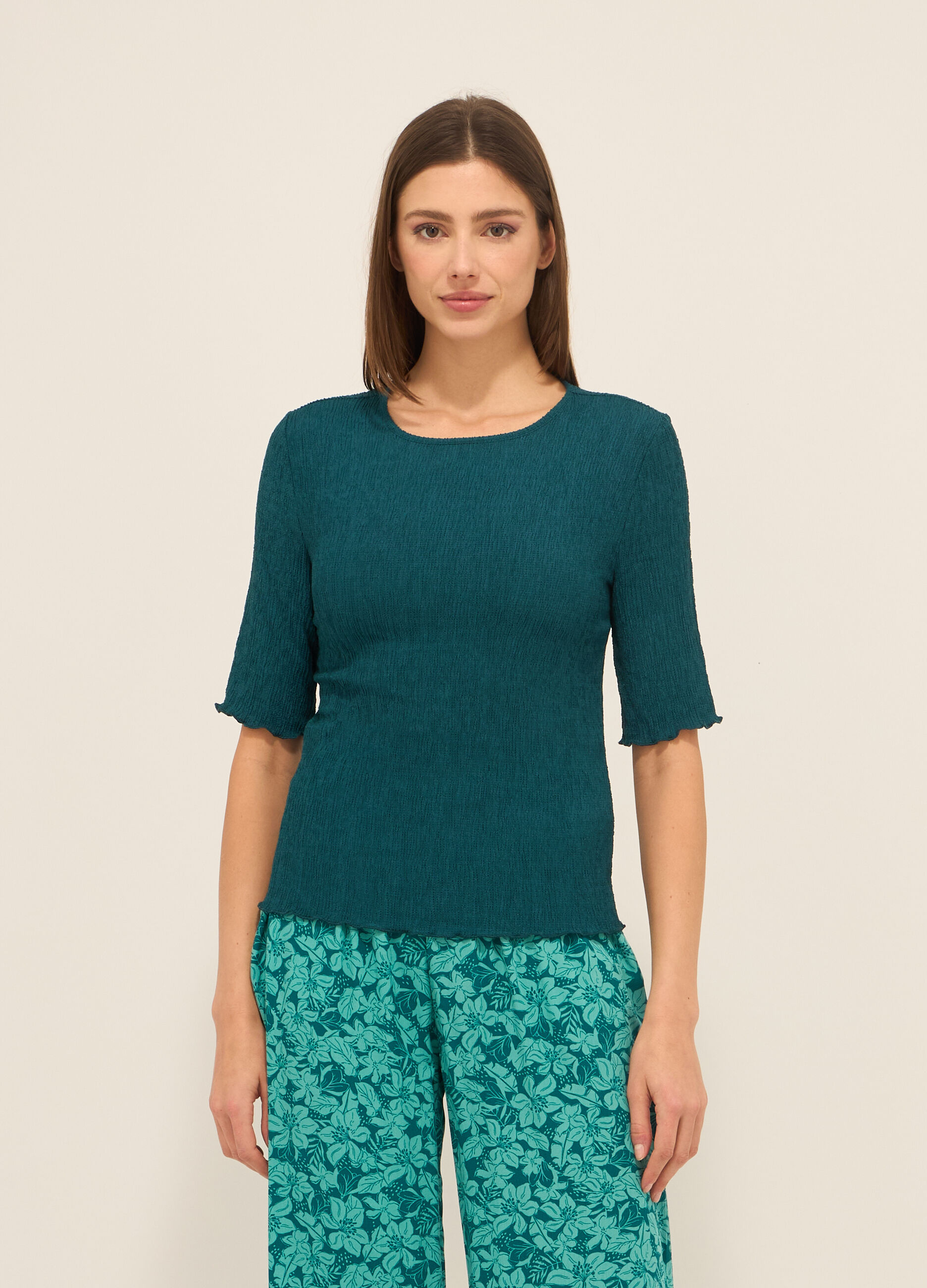 T-shirt misto viscosa crinkle donna
